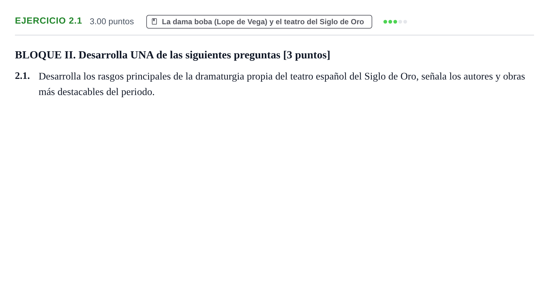 Enunciado: Ejercicio 2.1 · Literatura Dramática PAU Murcia Ordinaria 2024