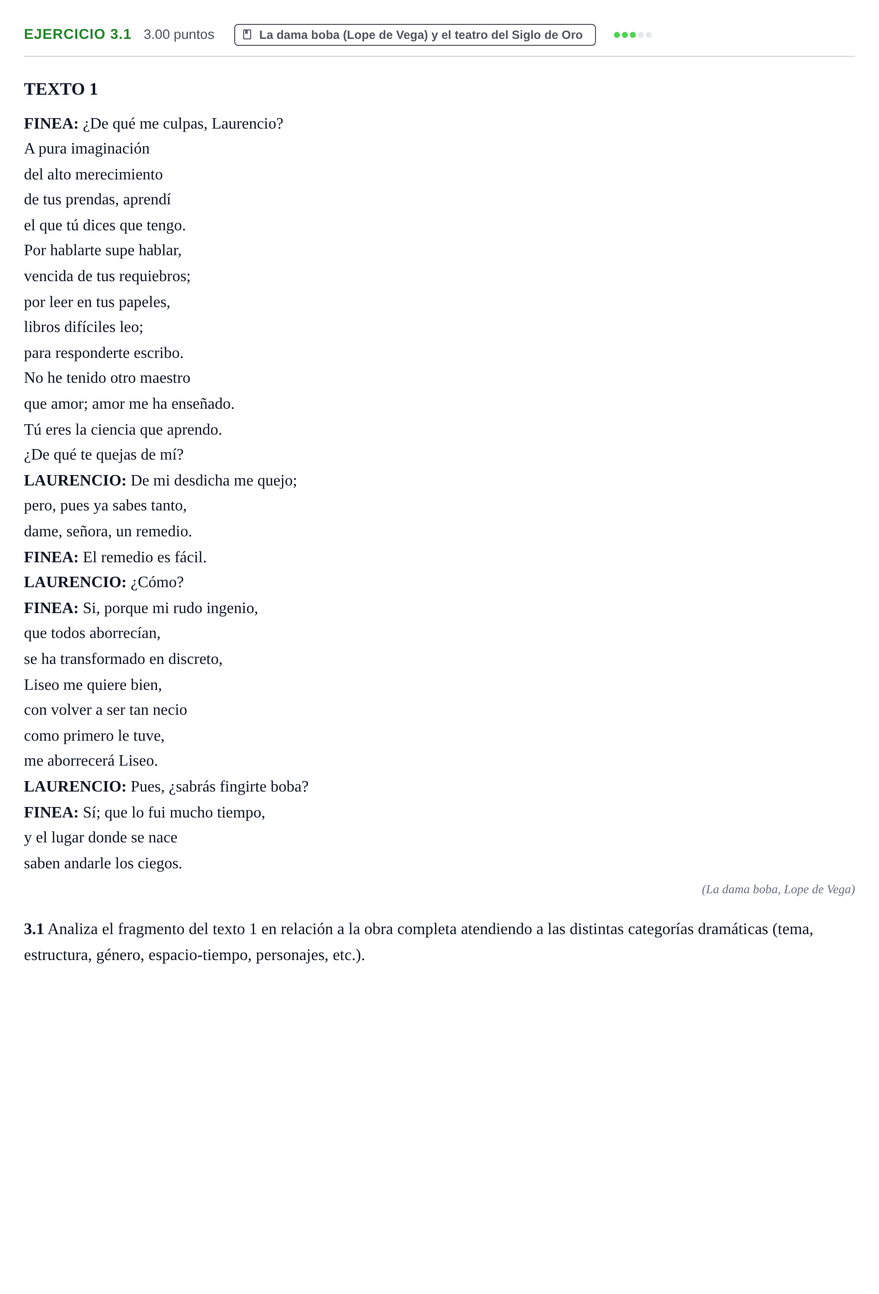 Enunciado: Ejercicio 3.1 · Literatura Dramática PAU Murcia Ordinaria 2024