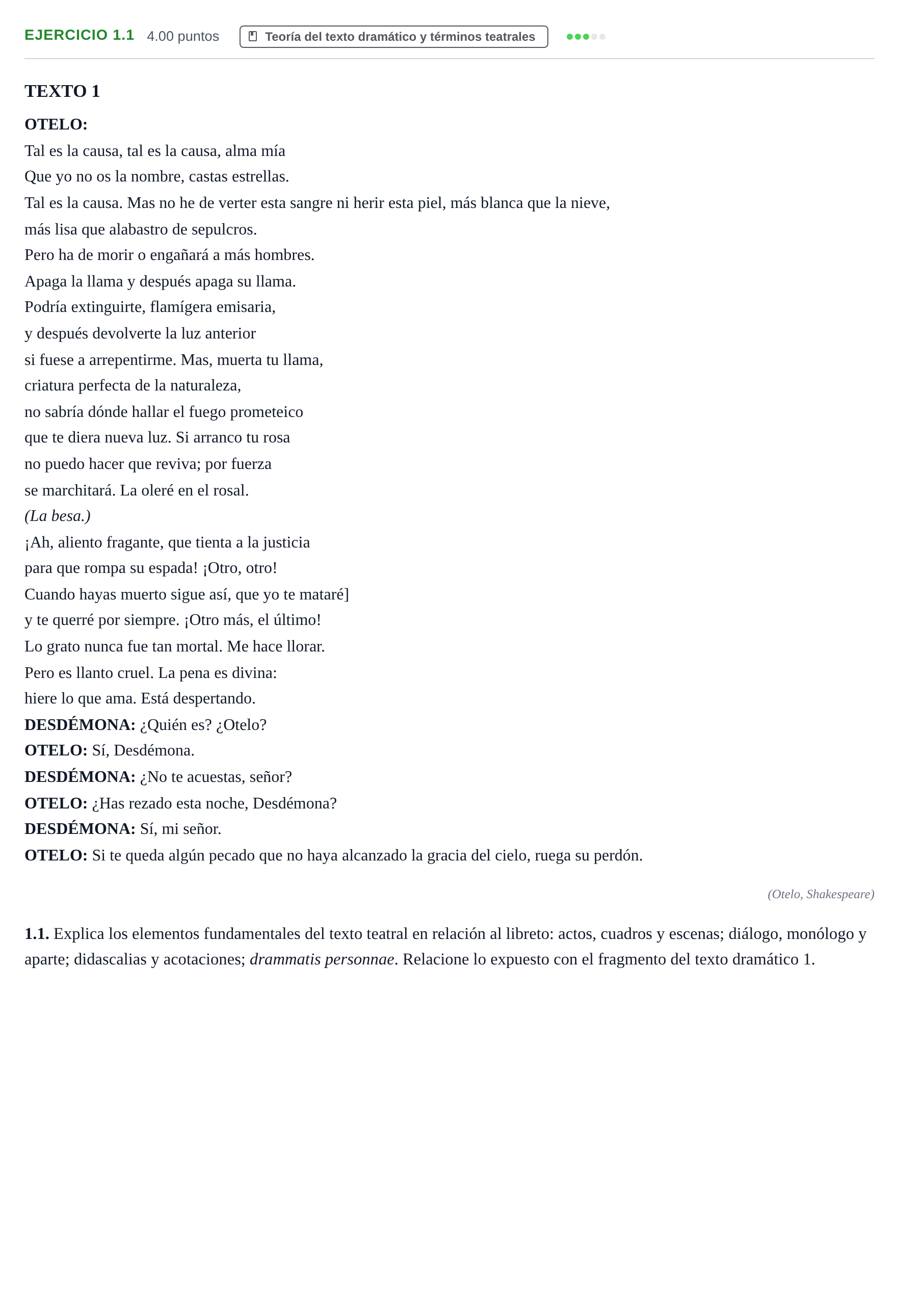 Enunciado: Ejercicio 1.1 · Literatura Dramática PAU Murcia Extraordinaria 2024