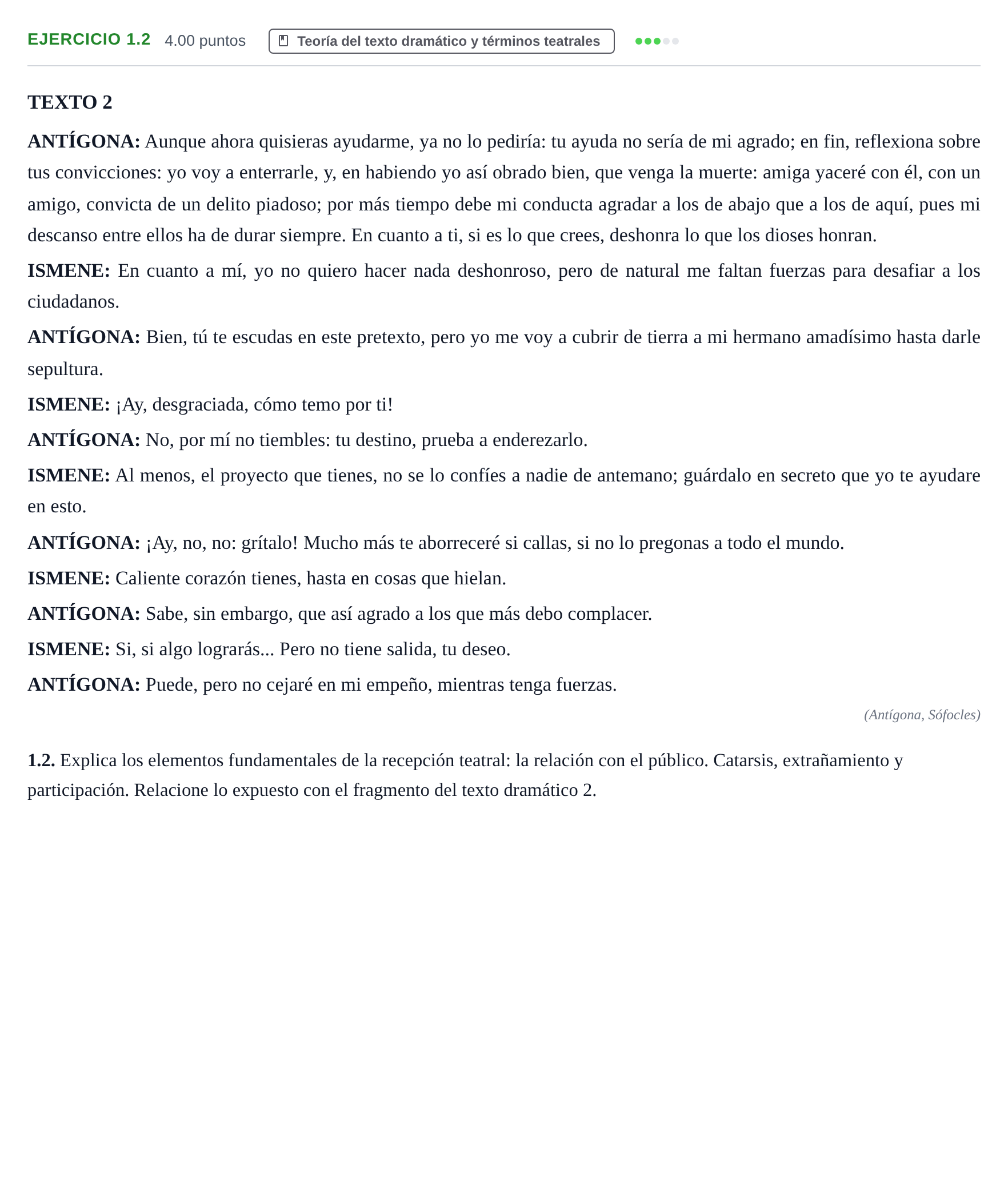 Enunciado: Ejercicio 1.2 · Literatura Dramática PAU Murcia Extraordinaria 2024