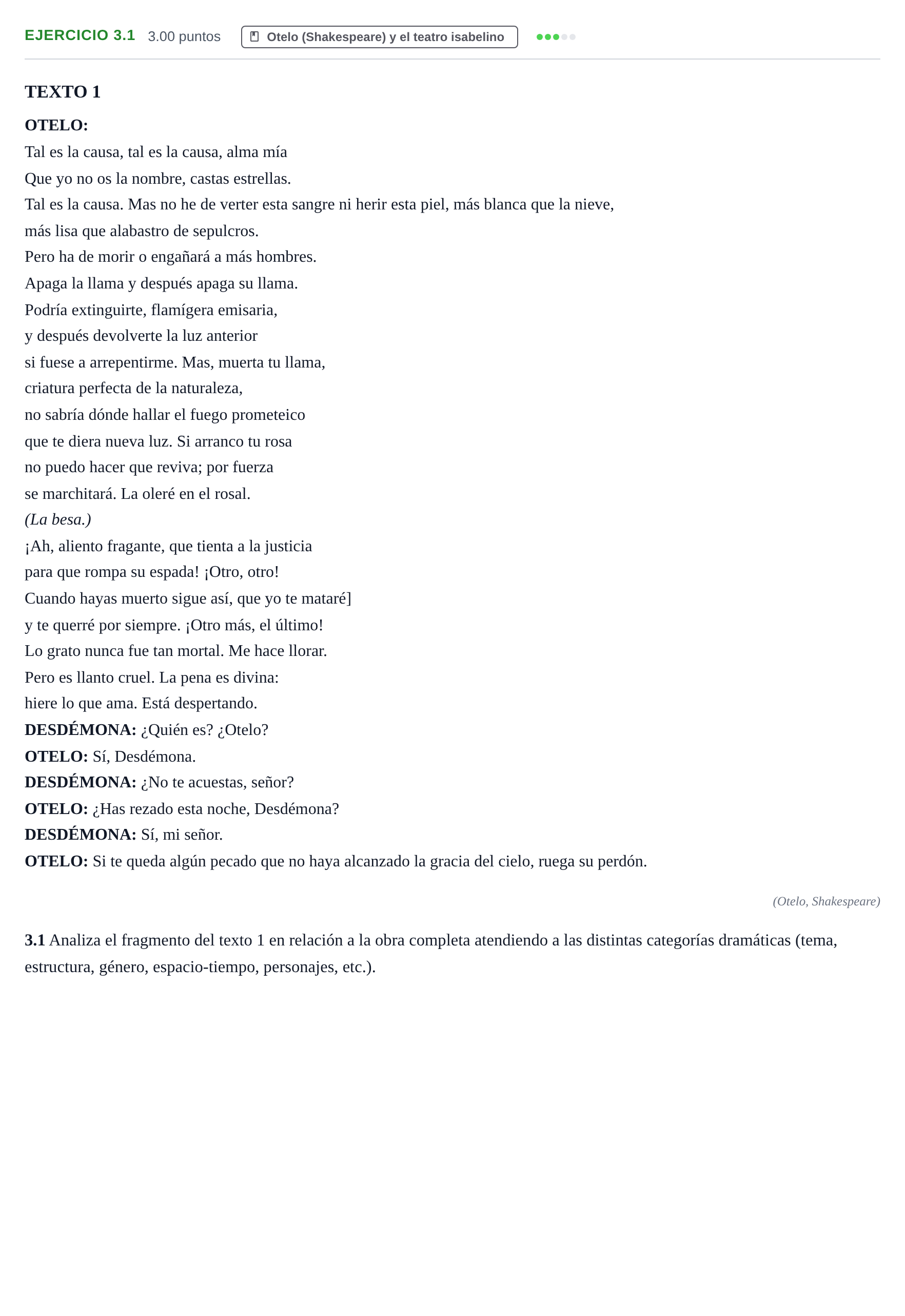 Enunciado: Ejercicio 3.1 · Literatura Dramática PAU Murcia Extraordinaria 2024