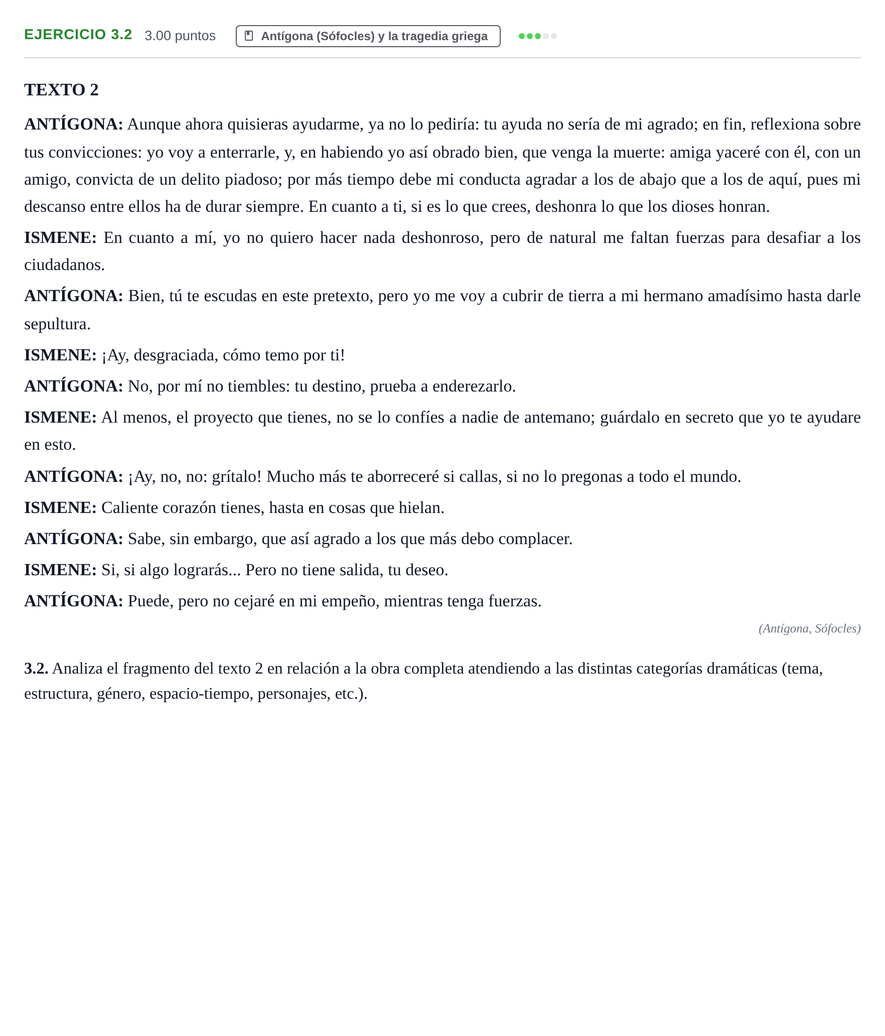 Enunciado: Ejercicio 3.2 · Literatura Dramática PAU Murcia Extraordinaria 2024