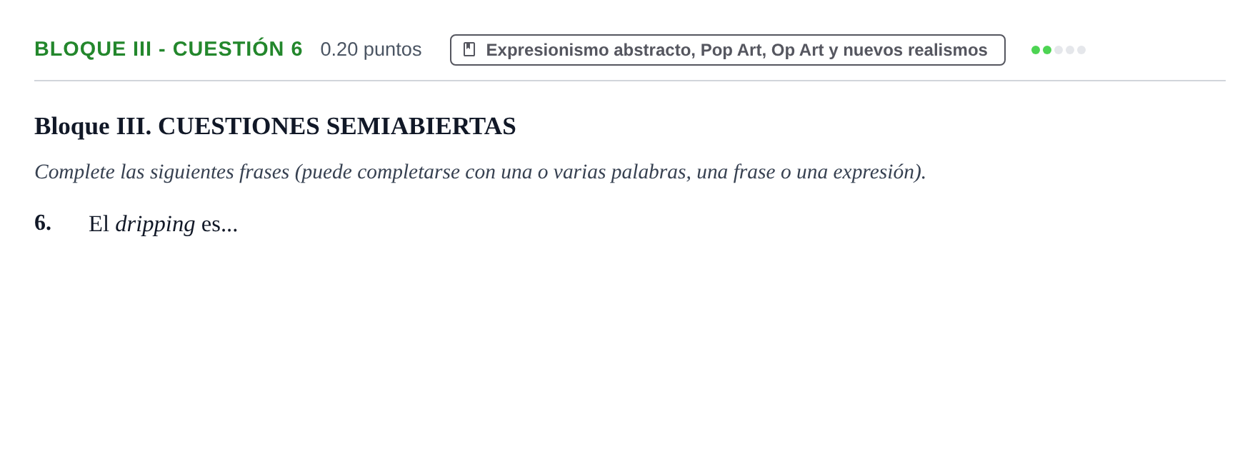 Enunciado: Bloque III - Cuestión 6 · Movimientos Culturales y Artísticos PAU Murcia Ordinaria 2024