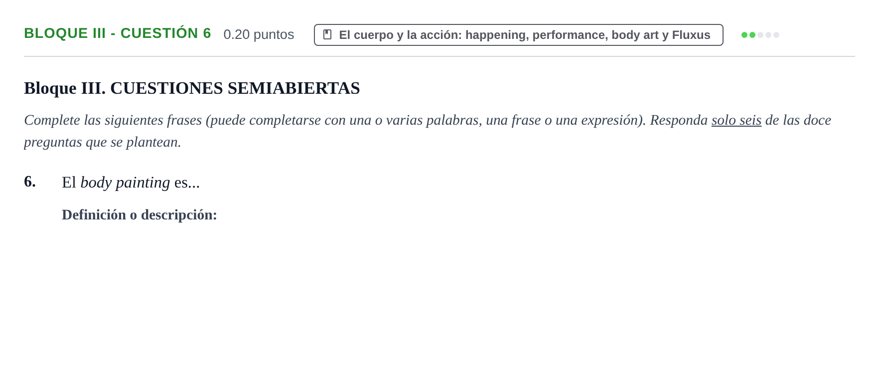 Enunciado: Bloque III - Cuestión 6 · Movimientos Culturales y Artísticos PAU Murcia Extraordinaria 2024