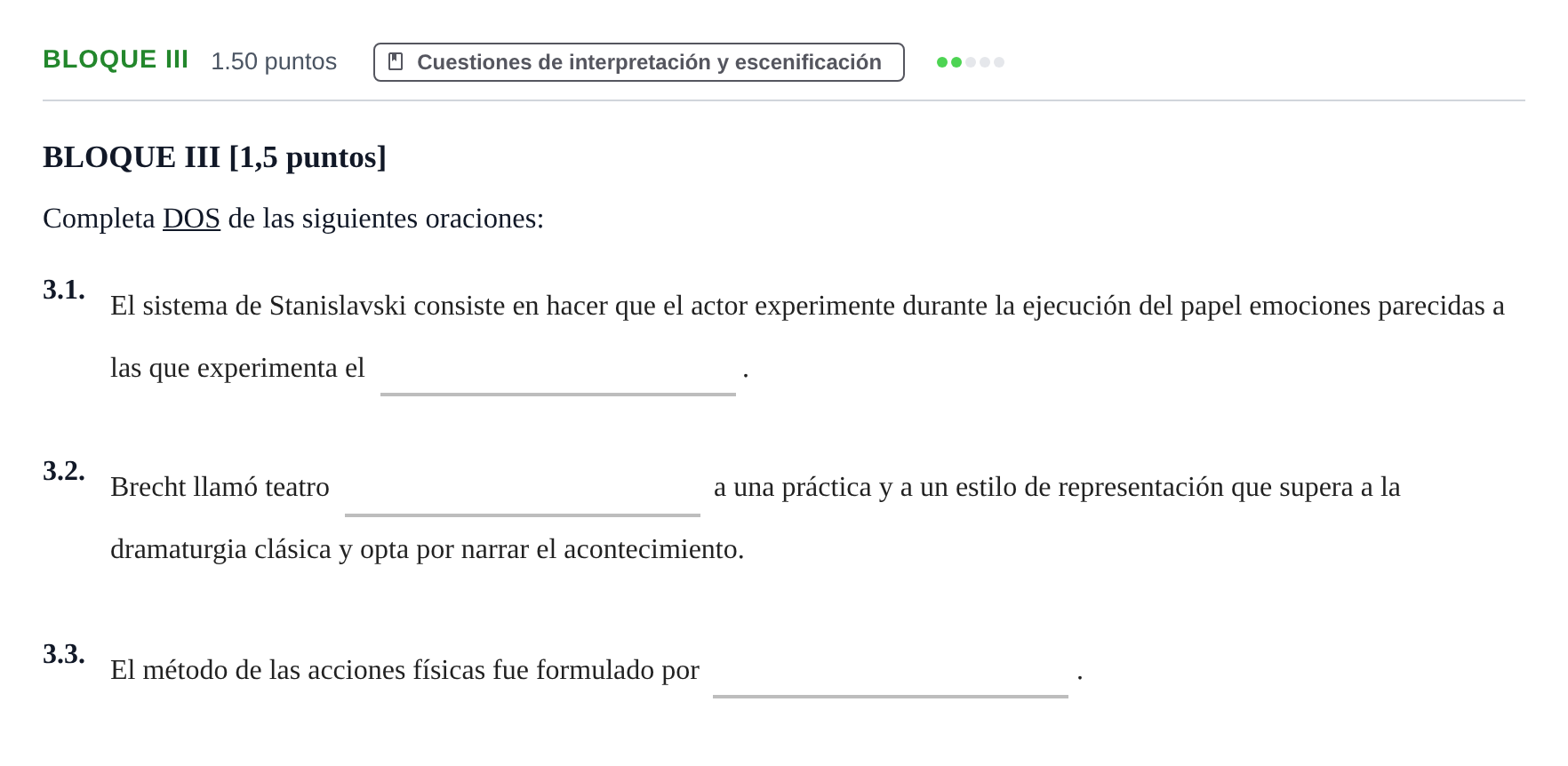 Enunciado: BLOQUE III · Artes Escénicas PAU Murcia Ordinaria 2023