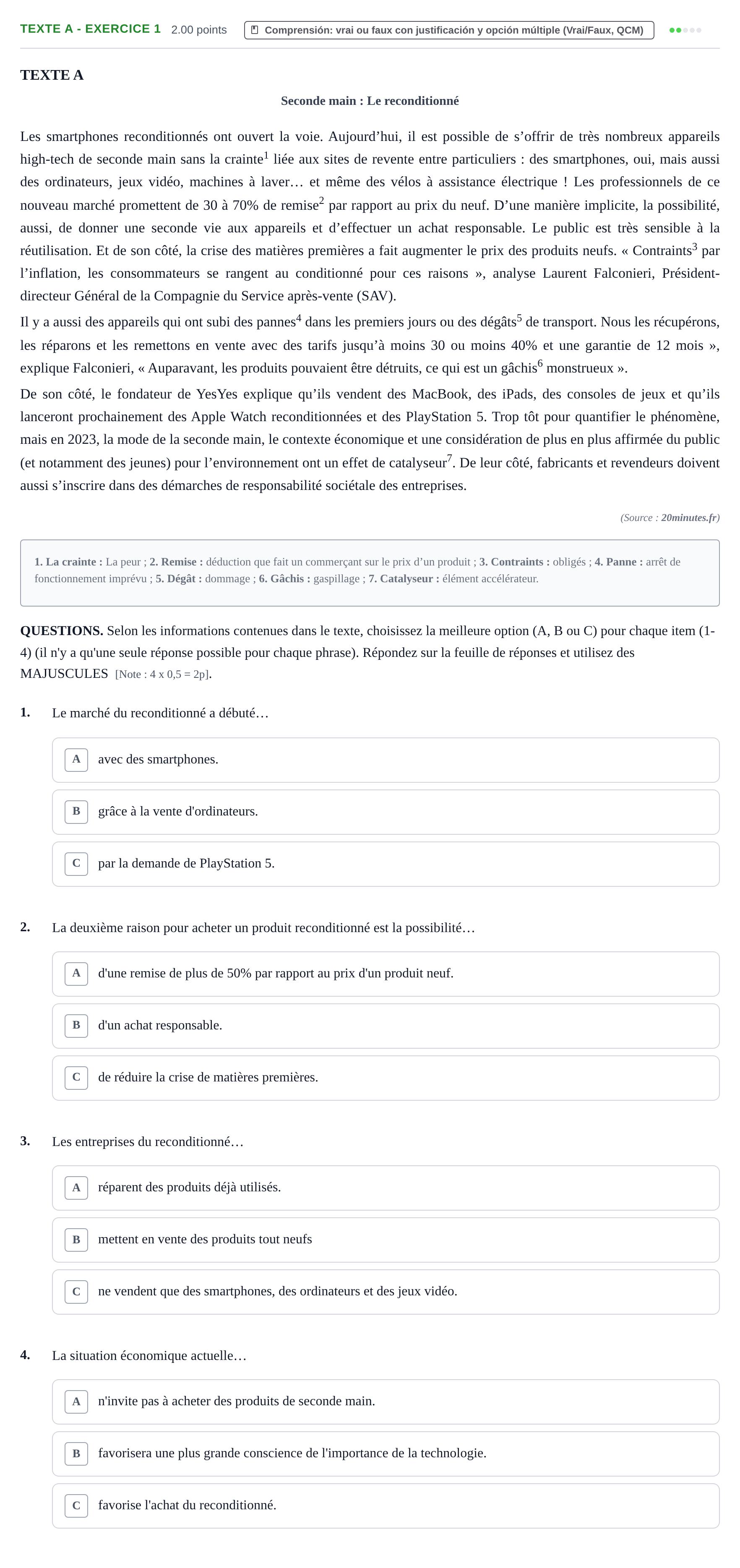 Enunciado: Ejercicio Texte A - Exercice 1 · Francés PAU Murcia Ordinaria 2023