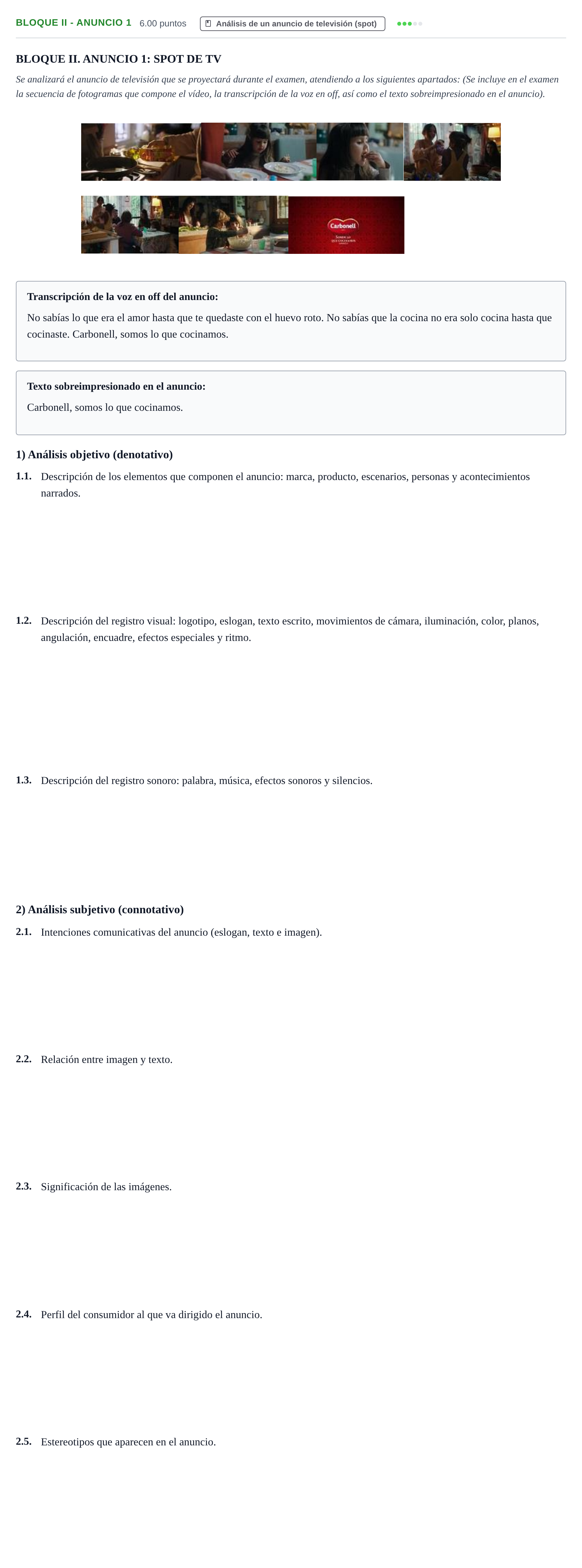 Enunciado: Bloque II - Anuncio 1 · Cultura Audiovisual II PAU Murcia Ordinaria 2023