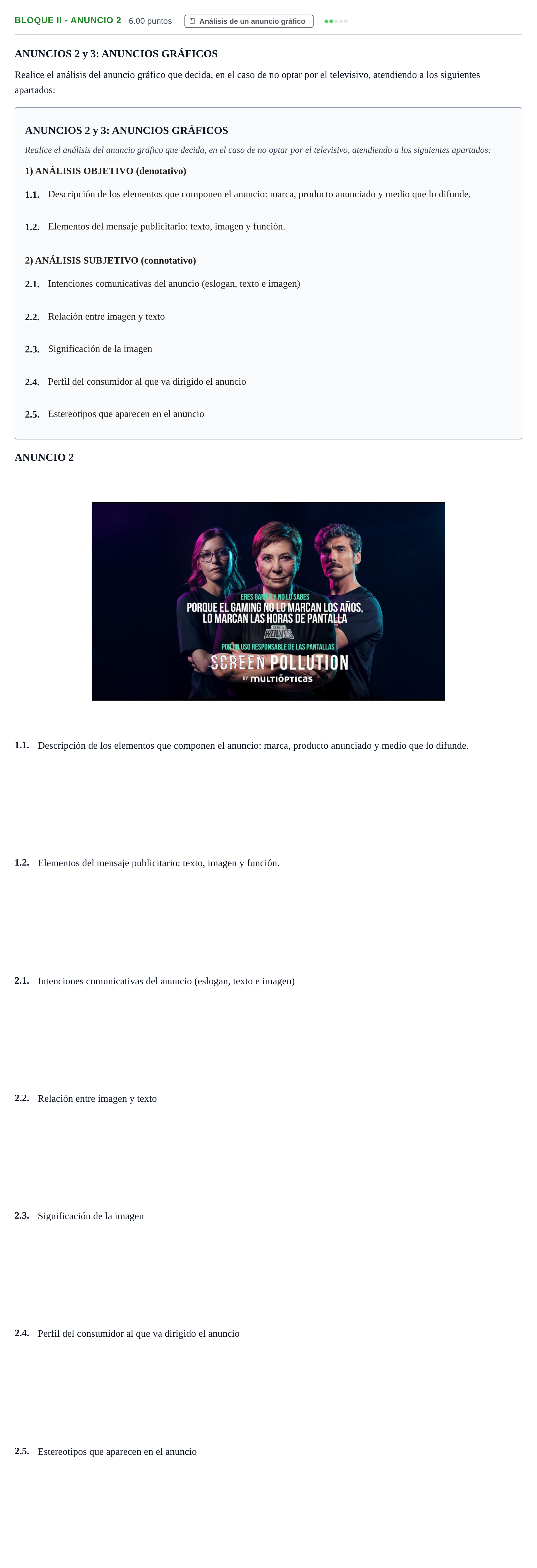 Enunciado: Bloque II - Anuncio 2 · Cultura Audiovisual II PAU Murcia Ordinaria 2023