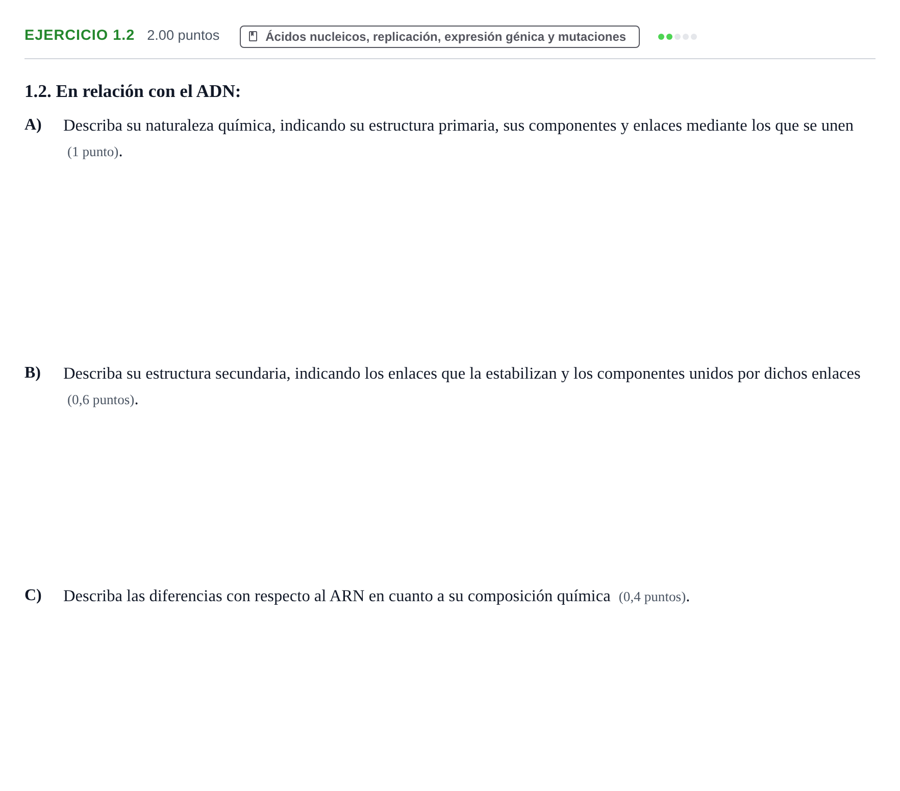 Enunciado: Ejercicio 1.2 · Biología PAU Murcia Ordinaria 2023