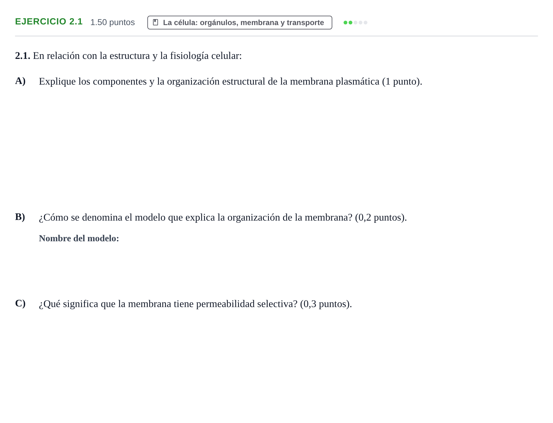 Enunciado: Ejercicio 2.1 · Biología PAU Murcia Ordinaria 2023