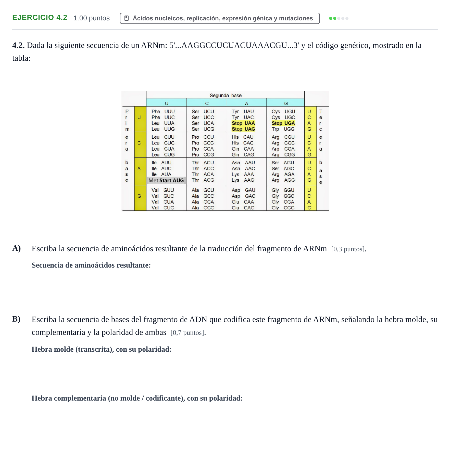 Enunciado: Ejercicio 4.2 · Biología PAU Murcia Ordinaria 2023