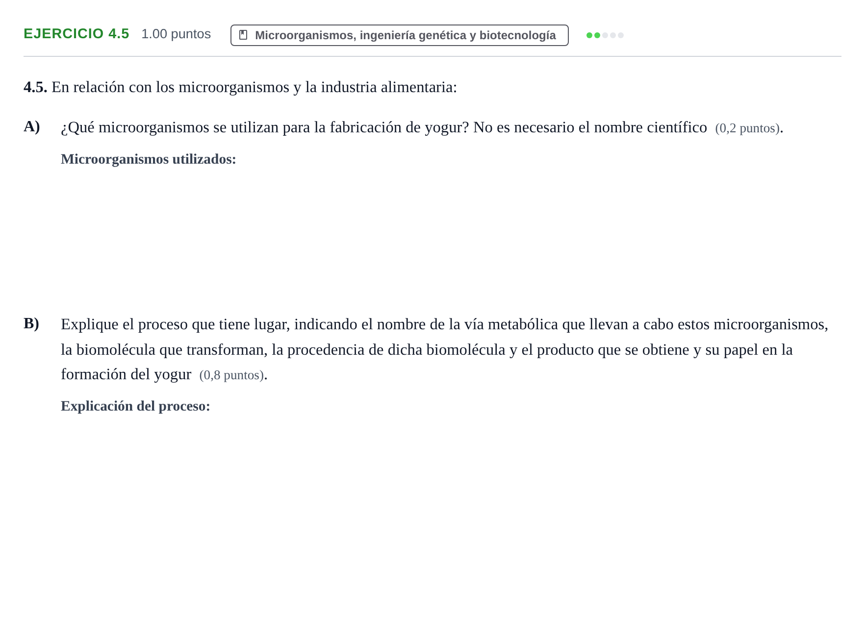 Enunciado: Ejercicio 4.5 · Biología PAU Murcia Ordinaria 2023