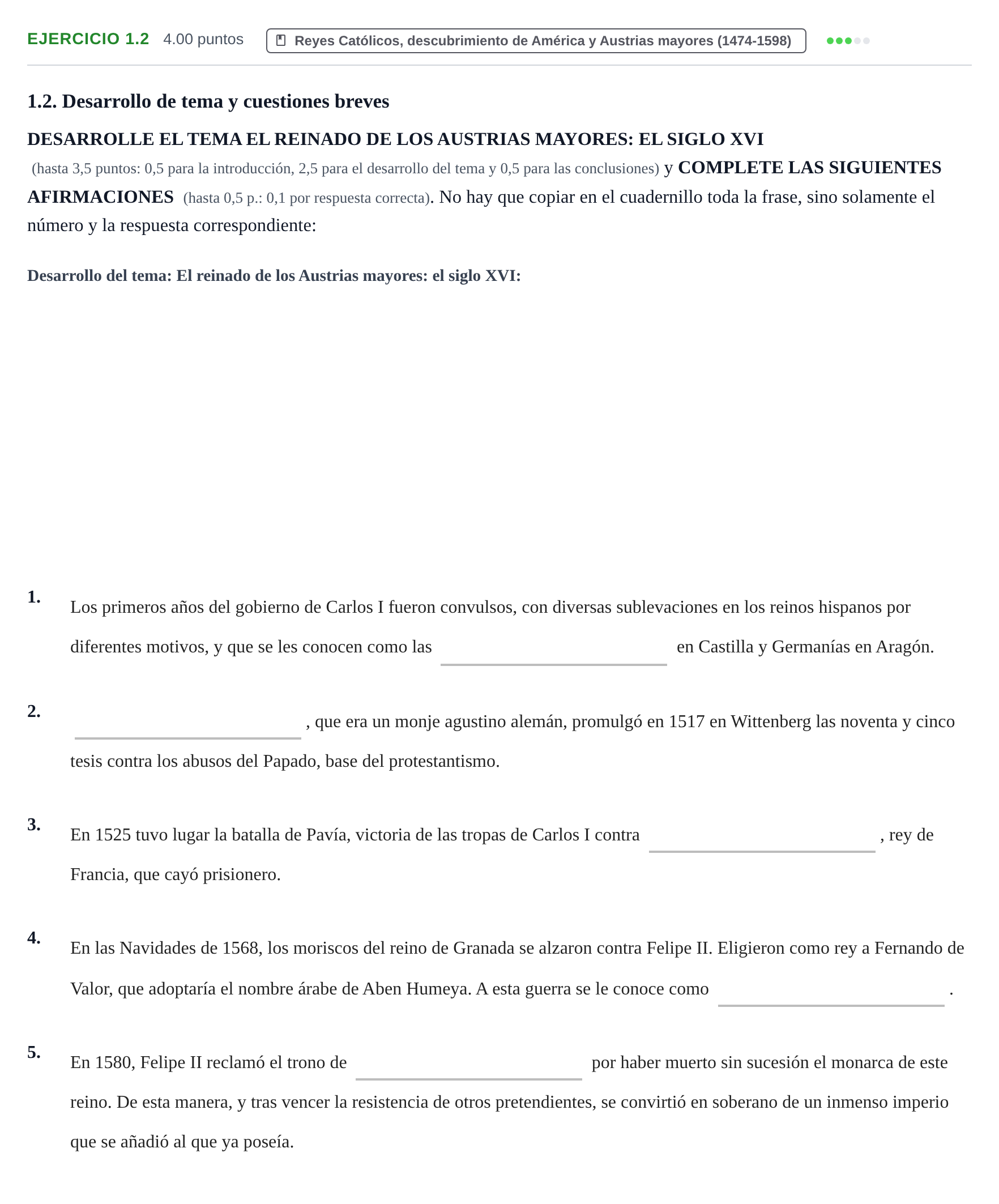 Enunciado: Ejercicio 1.2 · Historia de España PAU Murcia Ordinaria 2023