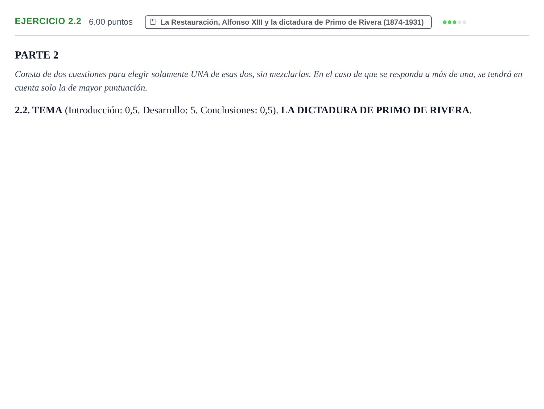 Enunciado: Ejercicio 2.2 · Historia de España PAU Murcia Ordinaria 2023