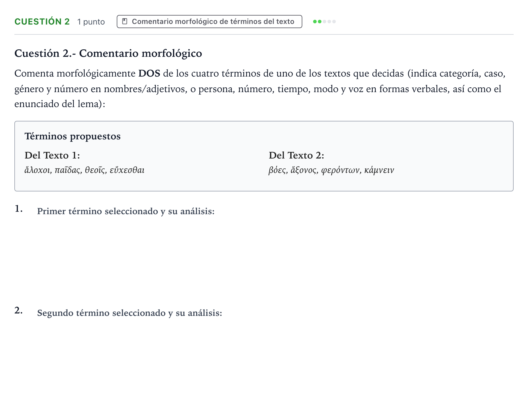 Enunciado: Cuestión 2 · Griego II PAU Murcia Ordinaria 2023