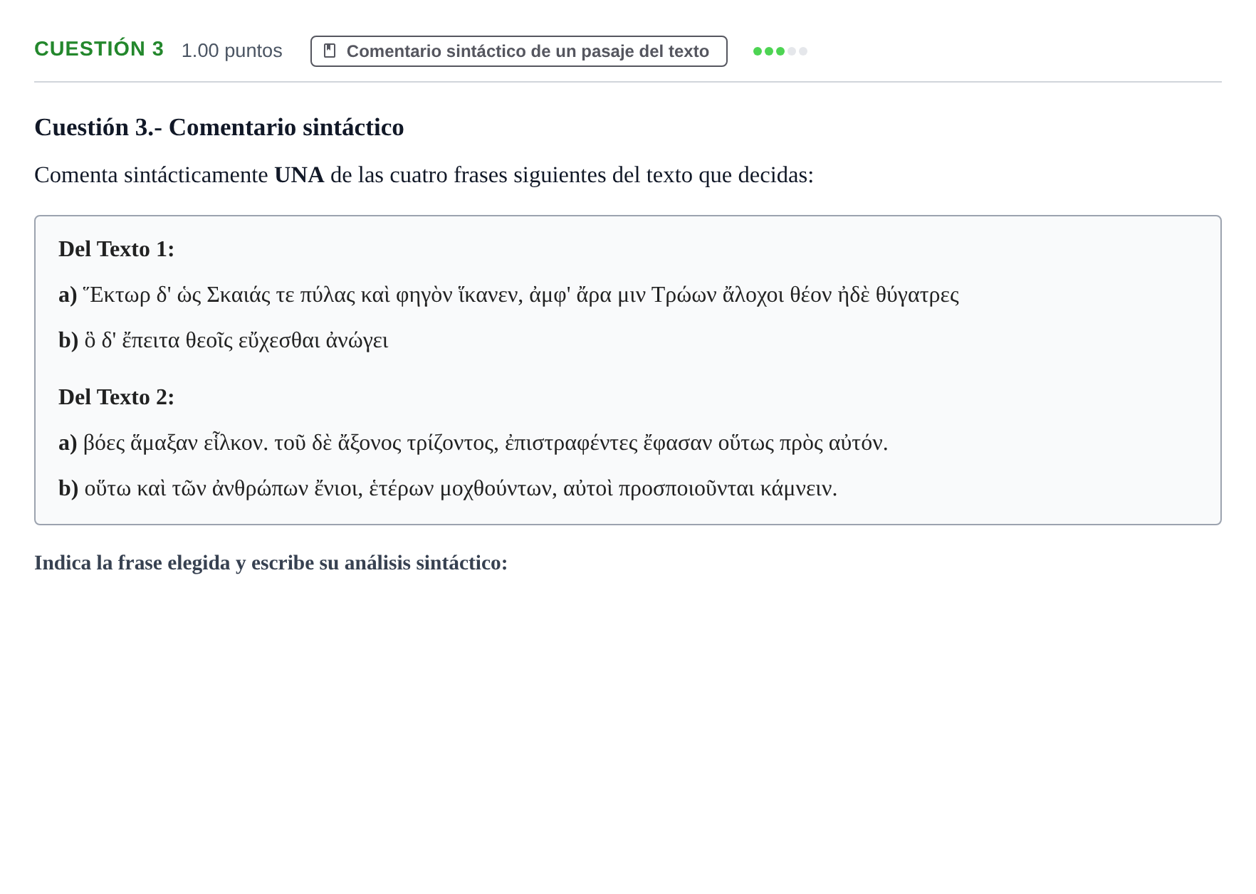 Enunciado: Cuestión 3 · Griego II PAU Murcia Ordinaria 2023