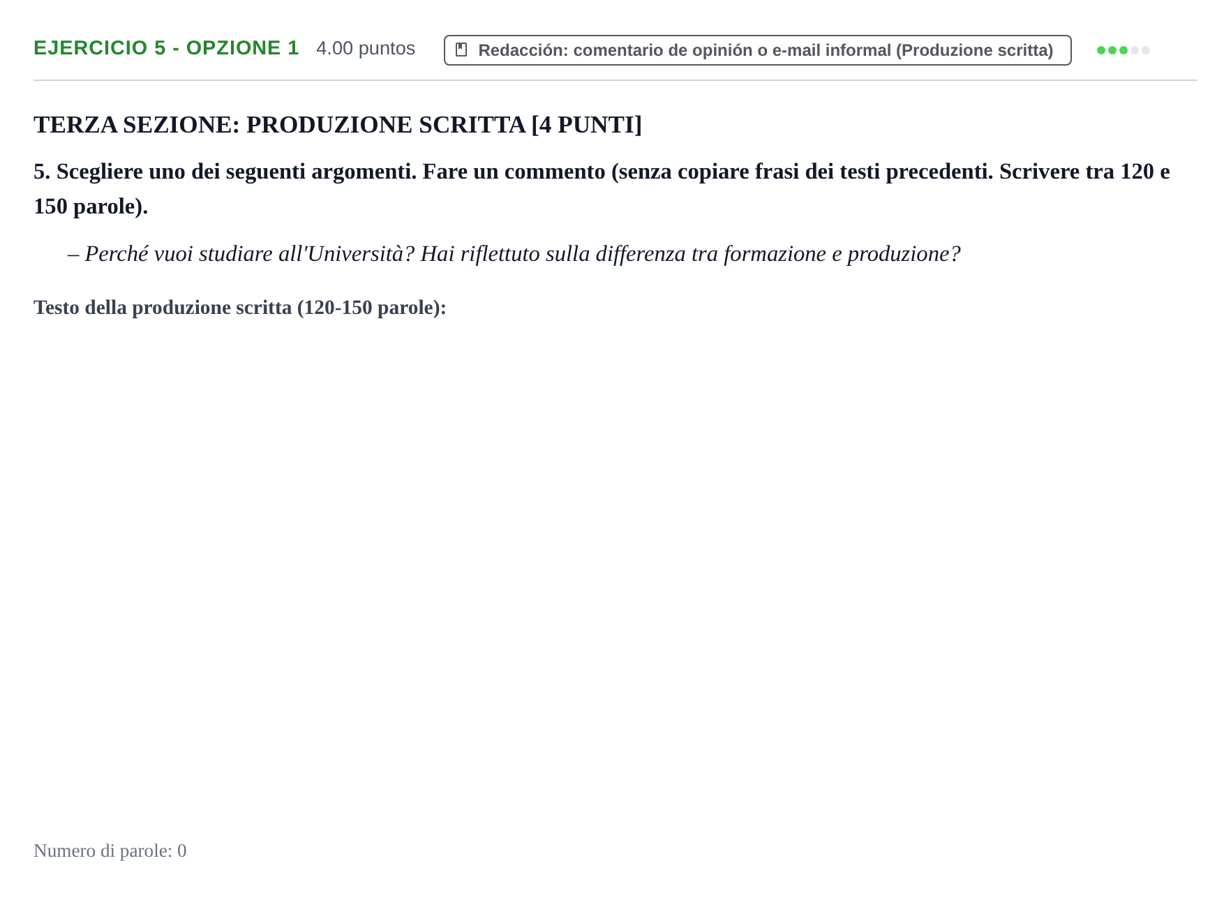 Enunciado: Ejercicio 5 - Opzione 1 · Italiano PAU Murcia Ordinaria 2023