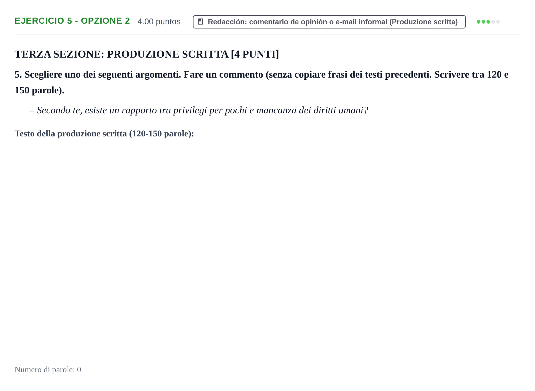 Enunciado: Ejercicio 5 - Opzione 2 · Italiano PAU Murcia Ordinaria 2023