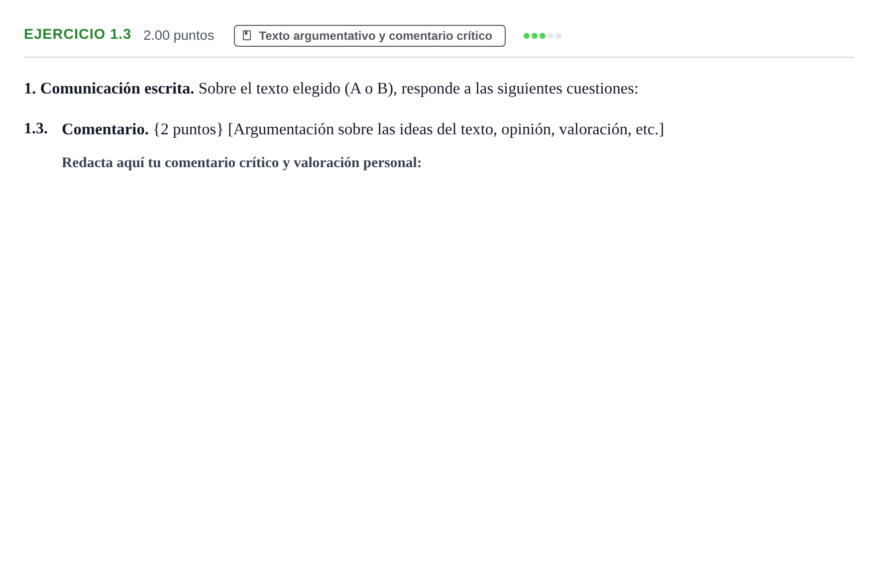 Enunciado: Ejercicio 1.3 · Lengua Castellana y Literatura II PAU Murcia Ordinaria 2023