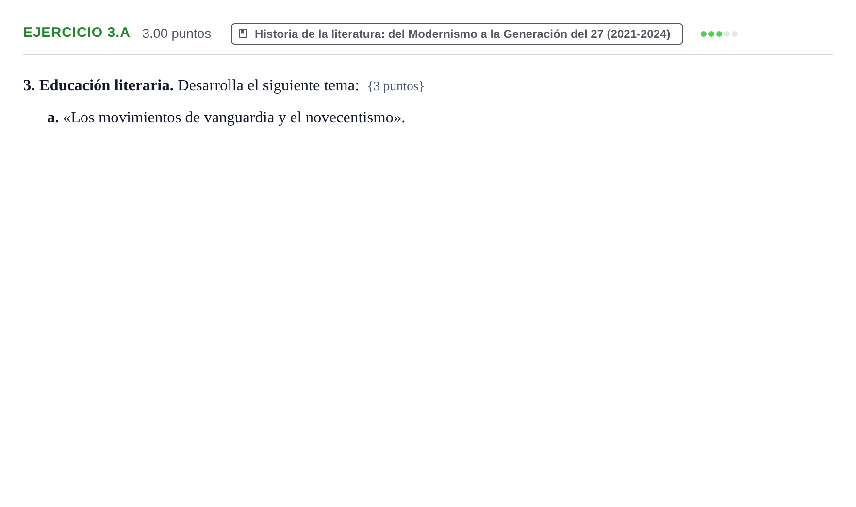 Enunciado: Ejercicio 3.a · Lengua Castellana y Literatura II PAU Murcia Ordinaria 2023