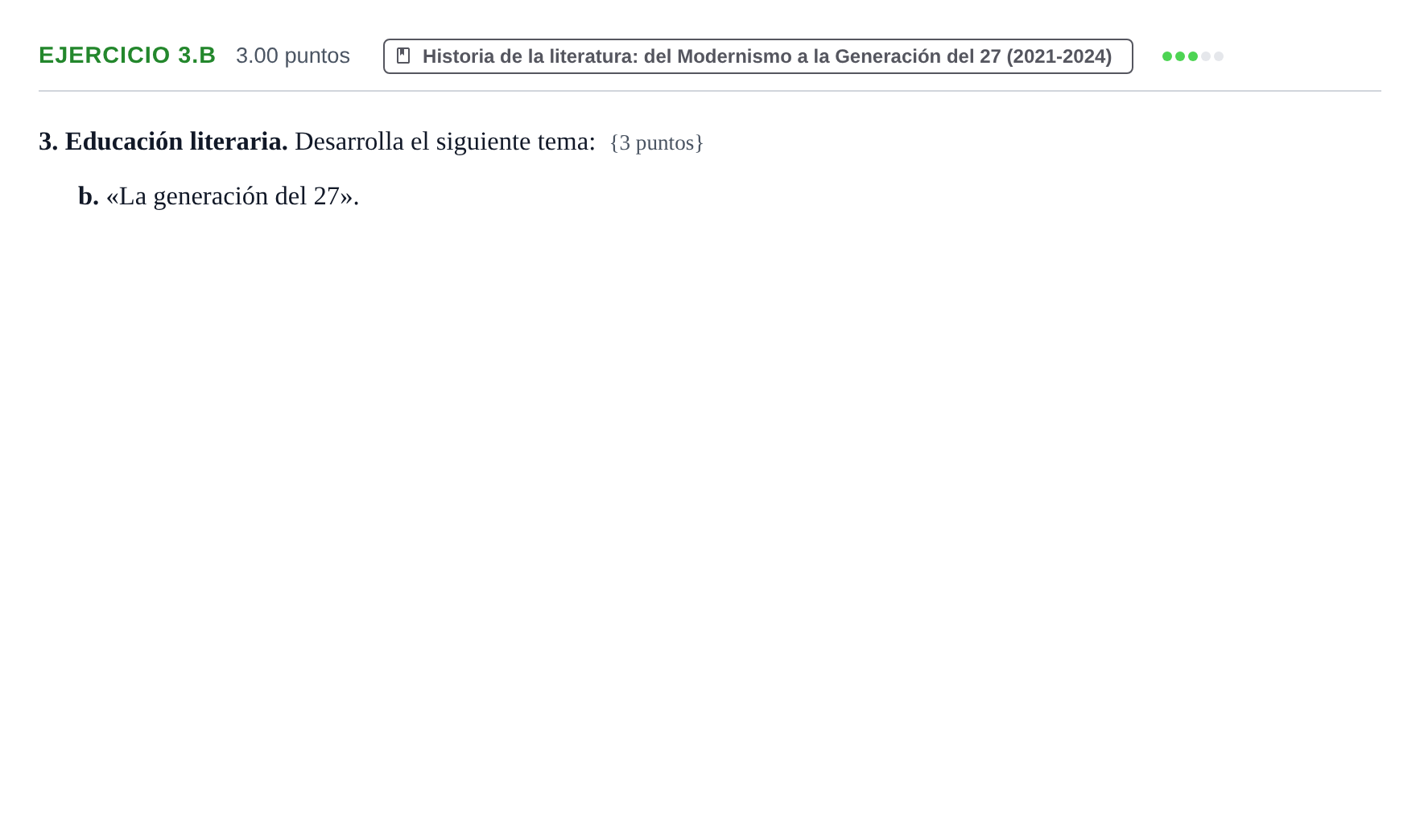 Enunciado: Ejercicio 3.b · Lengua Castellana y Literatura II PAU Murcia Ordinaria 2023