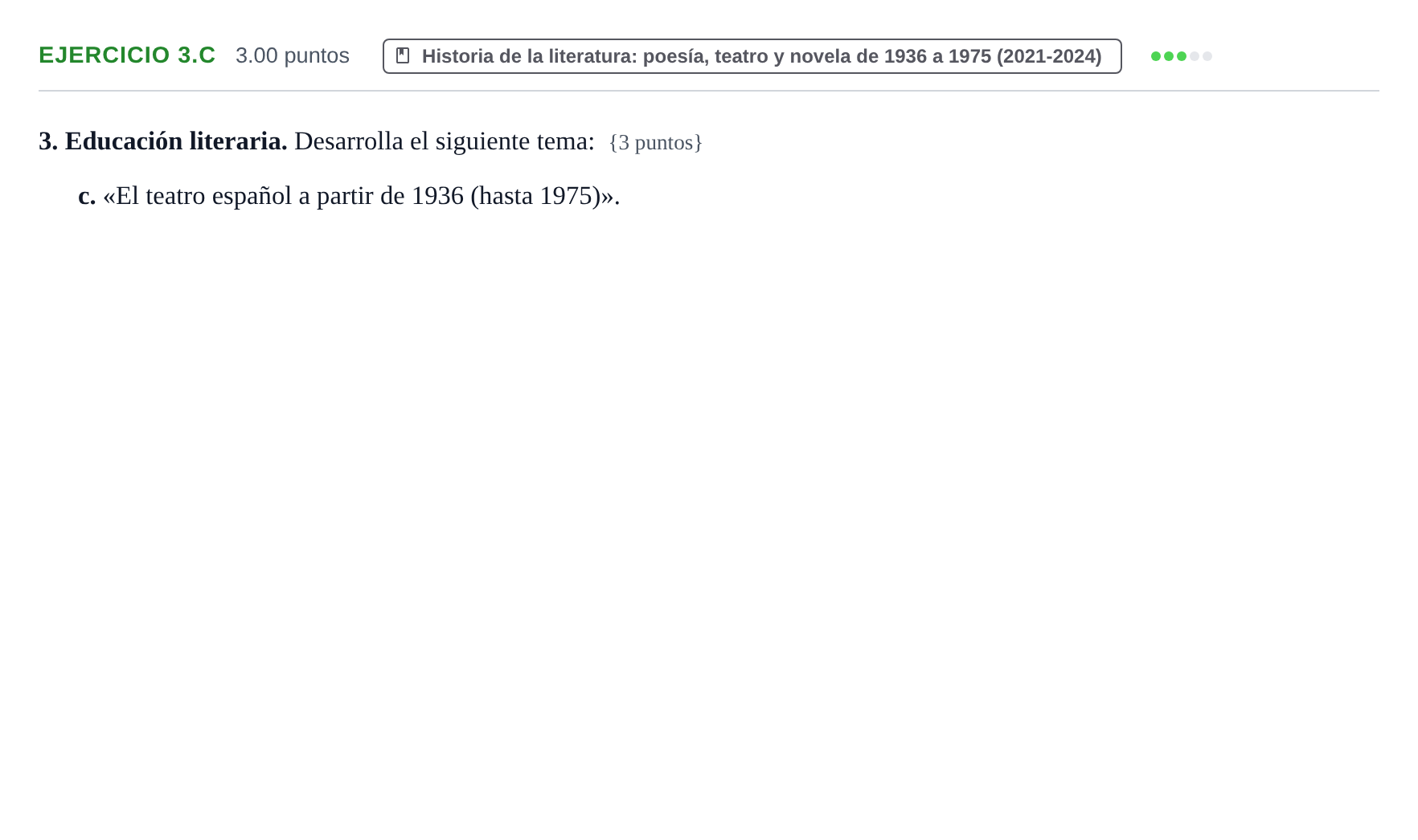 Enunciado: Ejercicio 3.c · Lengua Castellana y Literatura II PAU Murcia Ordinaria 2023