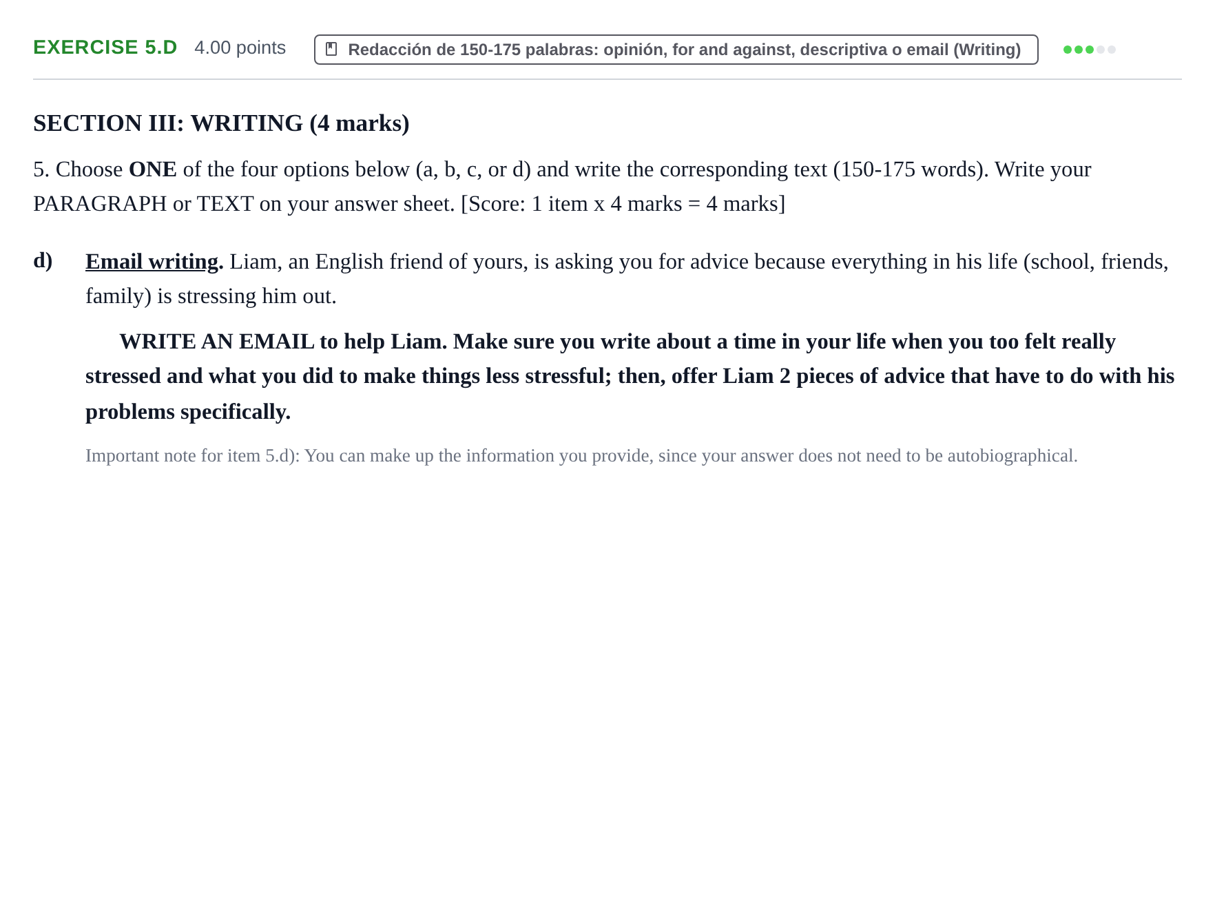 Enunciado: Ejercicio 5.d · Inglés PAU Murcia Ordinaria 2023