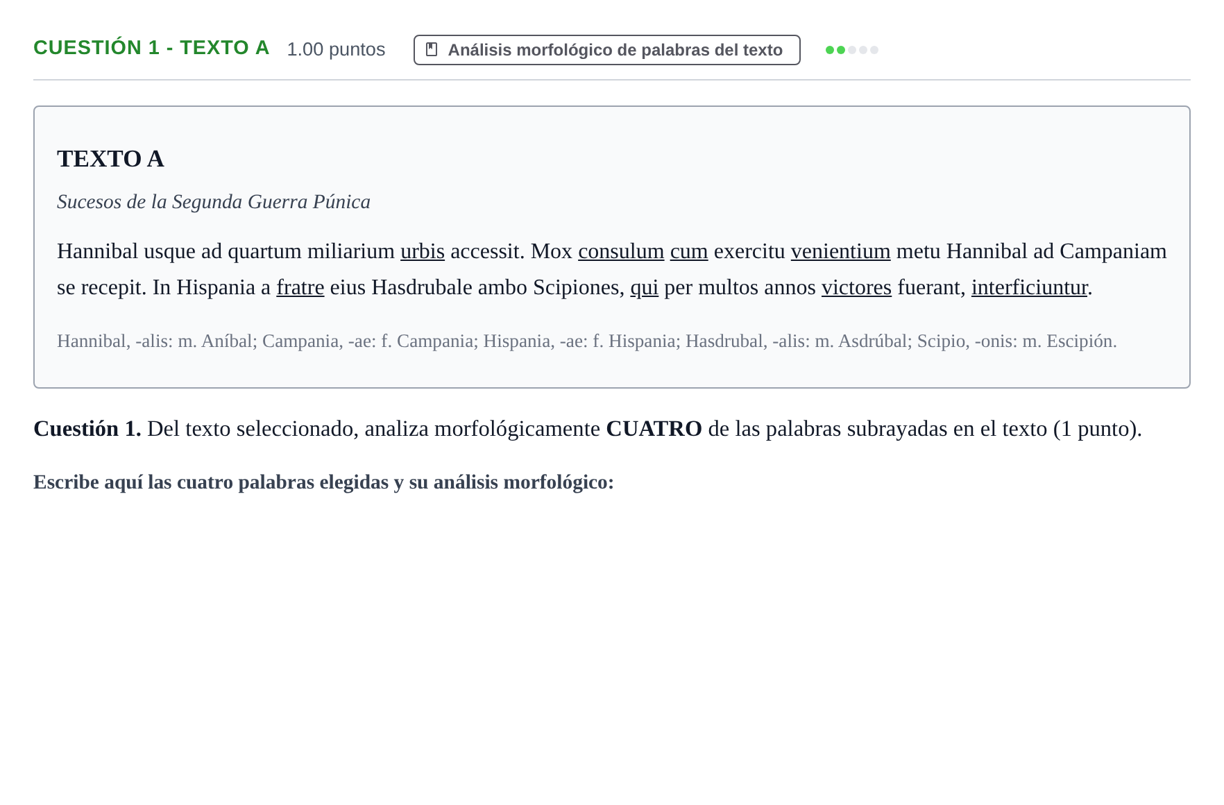 Enunciado: Cuestión 1 - Texto A · Latín II PAU Murcia Ordinaria 2023