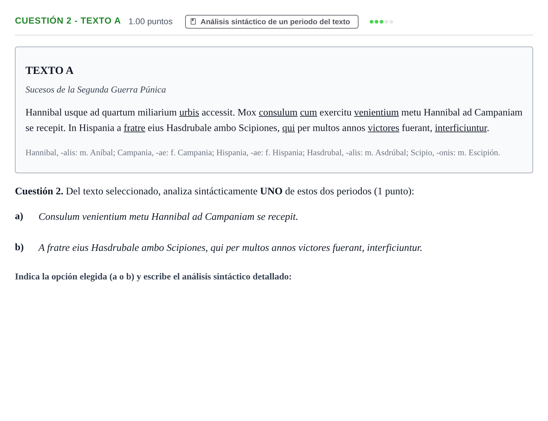 Enunciado: Cuestión 2 - Texto A · Latín II PAU Murcia Ordinaria 2023