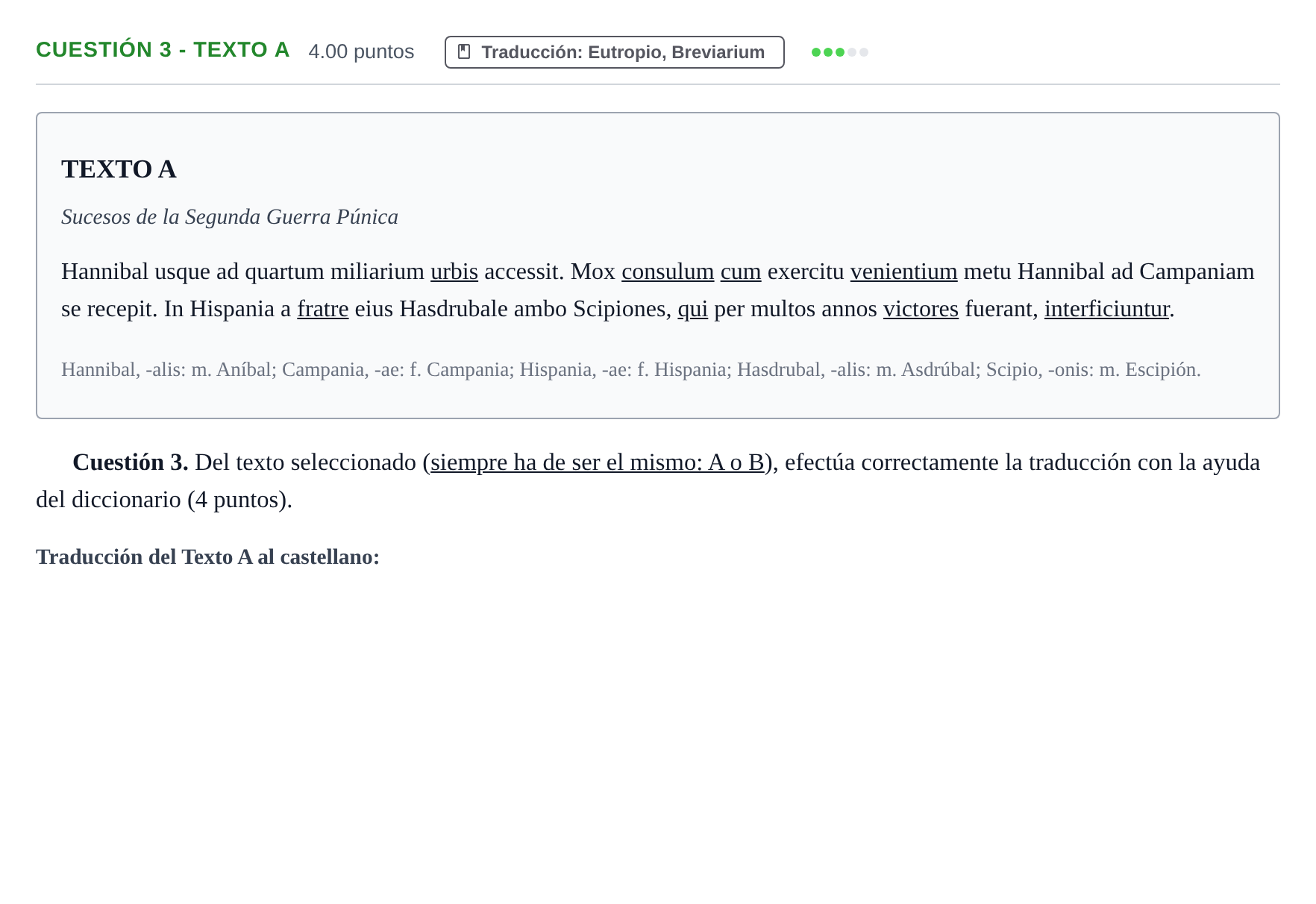 Enunciado: Cuestión 3 - Texto A · Latín II PAU Murcia Ordinaria 2023