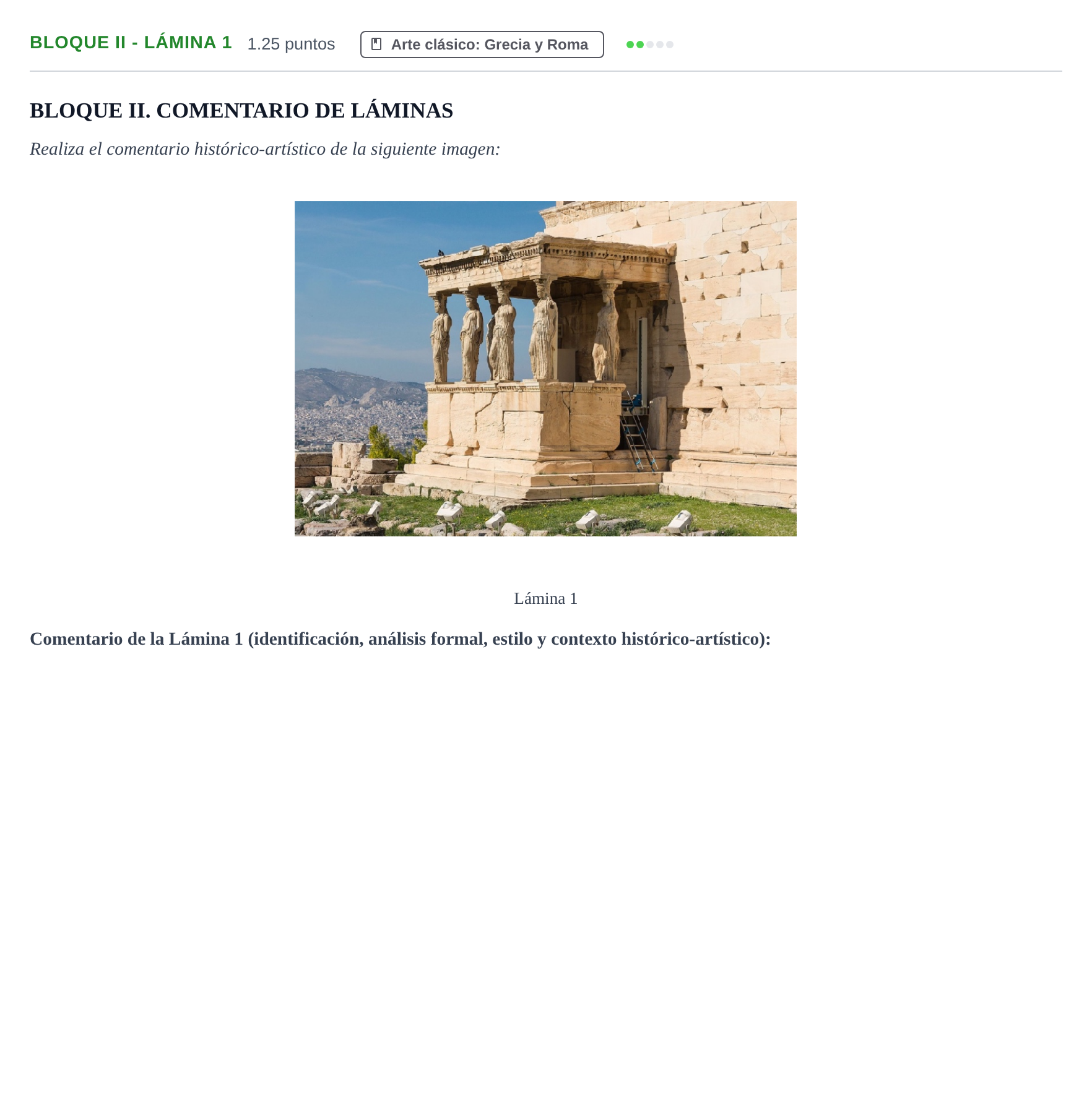 Enunciado: Bloque II - Lámina 1 · Historia del Arte PAU Murcia Ordinaria 2023