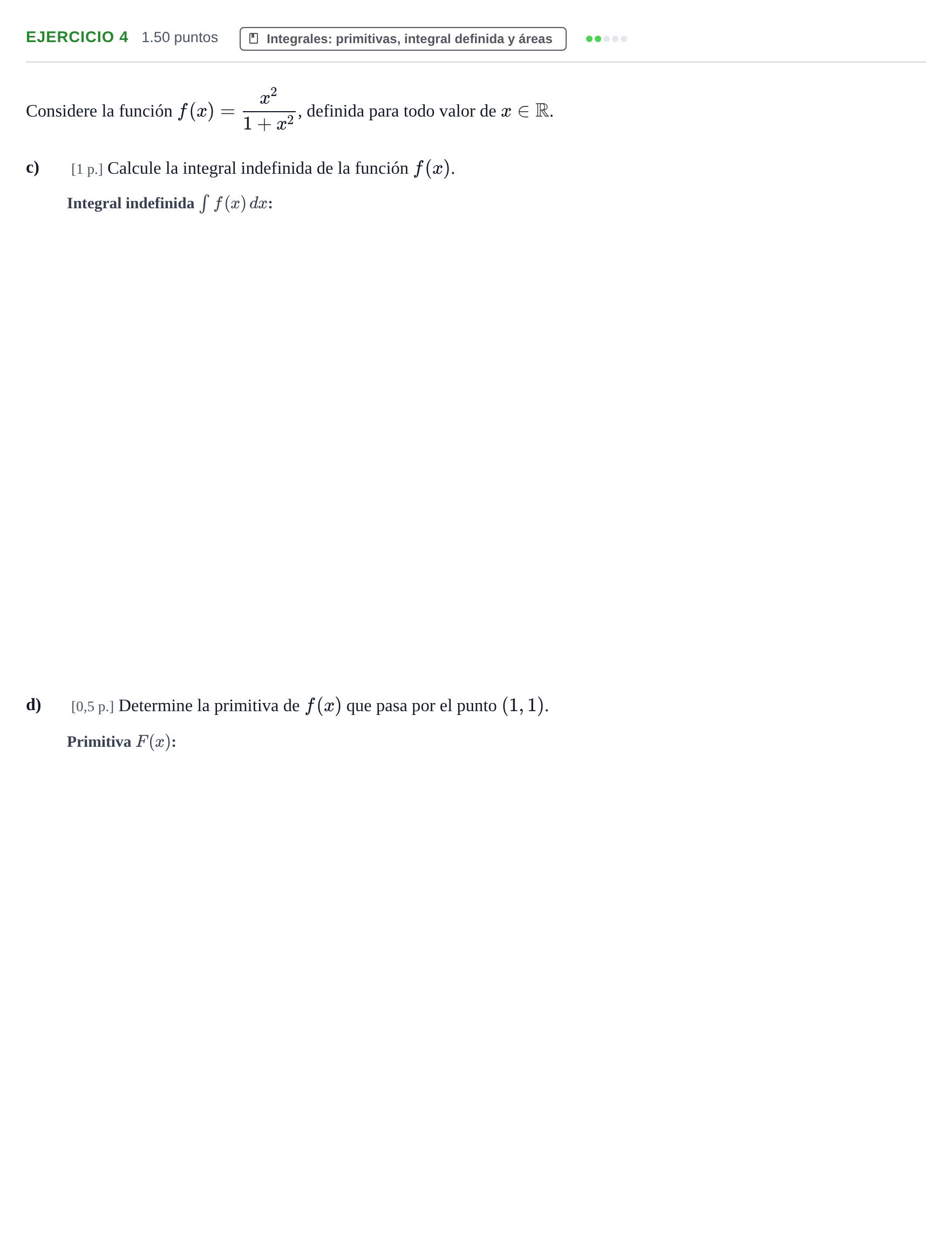 Enunciado: Ejercicio 4 - Integrales: primitivas, integral definida y á… · Matemáticas II PAU Murcia Ordinaria 2023