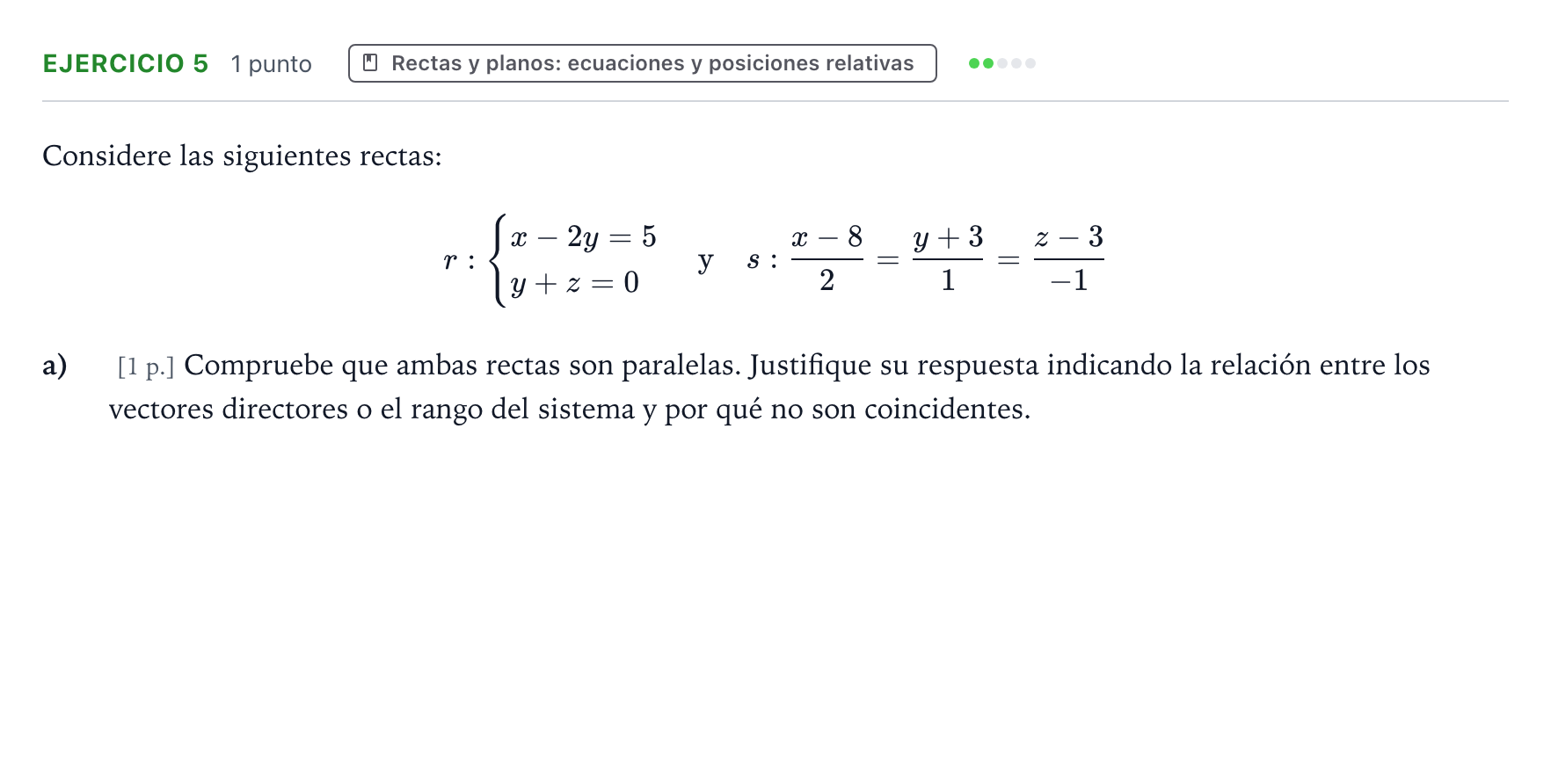 Enunciado: Ejercicio 5 - Rectas y planos: ecuaciones y posiciones rela… · Matemáticas II PAU Murcia Ordinaria 2023