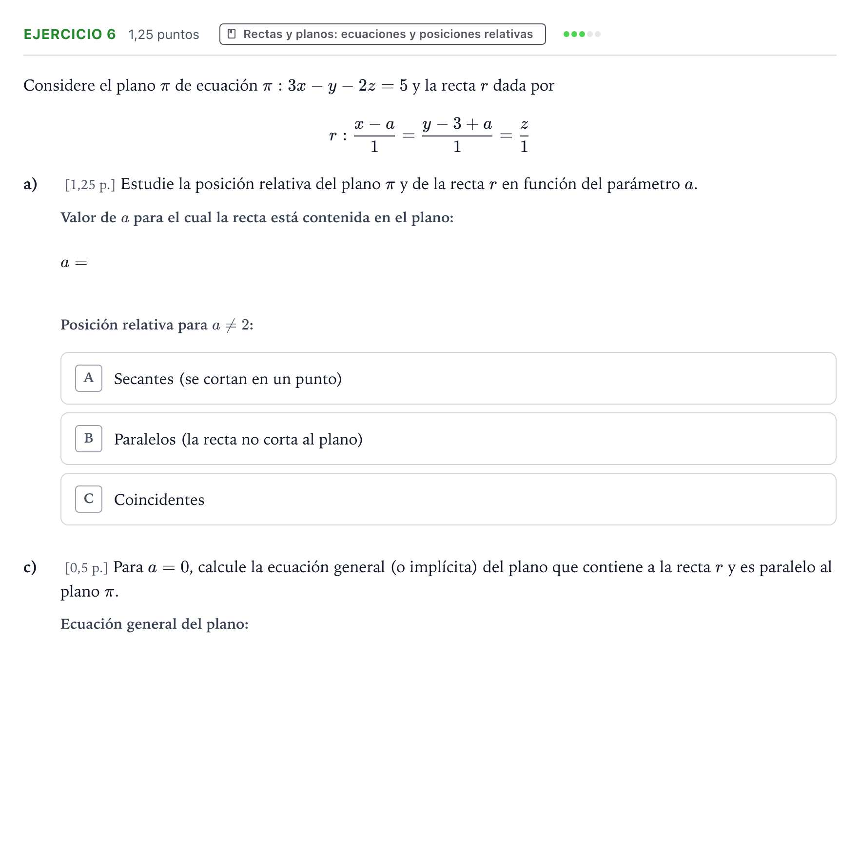 Enunciado: Ejercicio 6 - Rectas y planos: ecuaciones y posiciones rela… · Matemáticas II PAU Murcia Ordinaria 2023