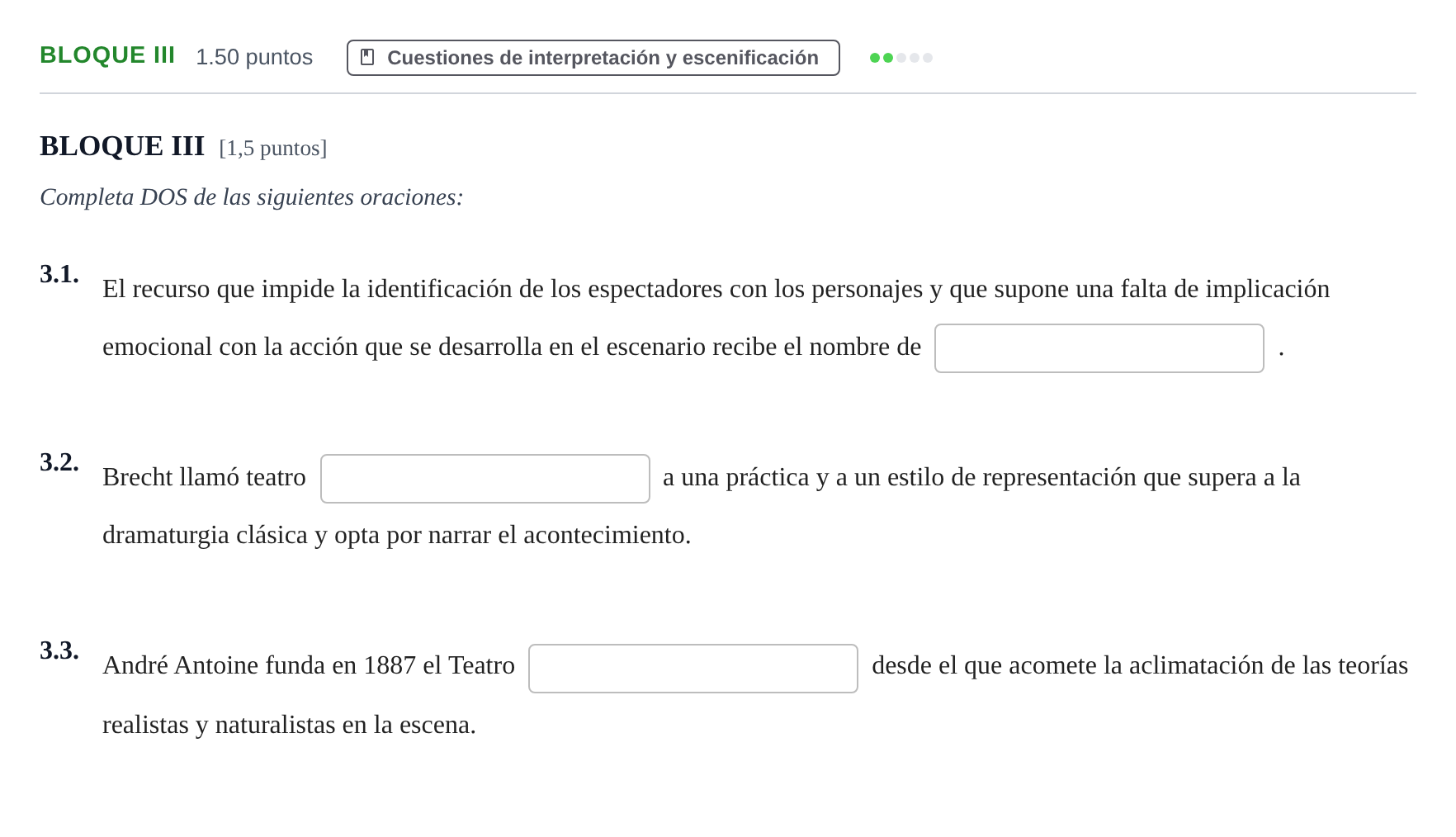 Enunciado: Bloque III · Artes Escénicas PAU Murcia Extraordinaria 2023