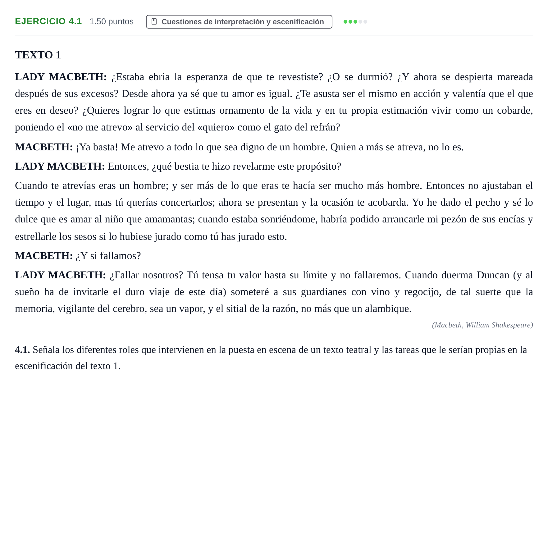 Enunciado: Ejercicio 4.1 · Artes Escénicas PAU Murcia Extraordinaria 2023
