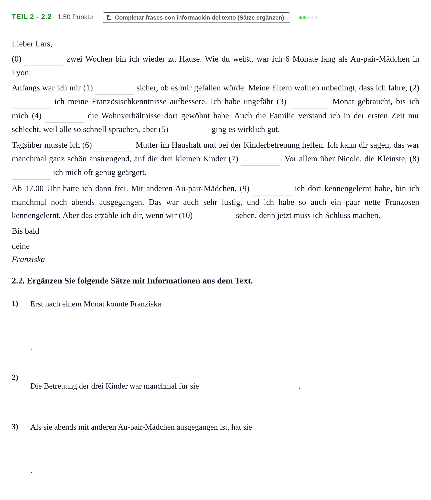 Enunciado: Ejercicio Teil 2 - 2.2 · Alemán PAU Murcia Extraordinaria 2023