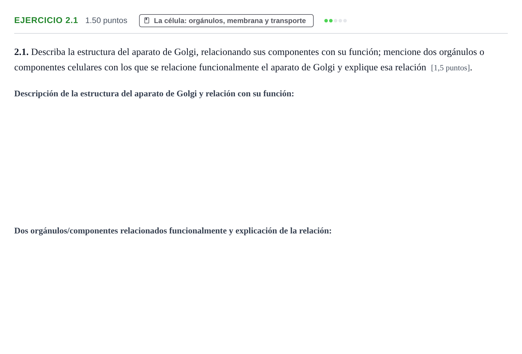 Enunciado: Ejercicio 2.1 · Biología PAU Murcia Extraordinaria 2023
