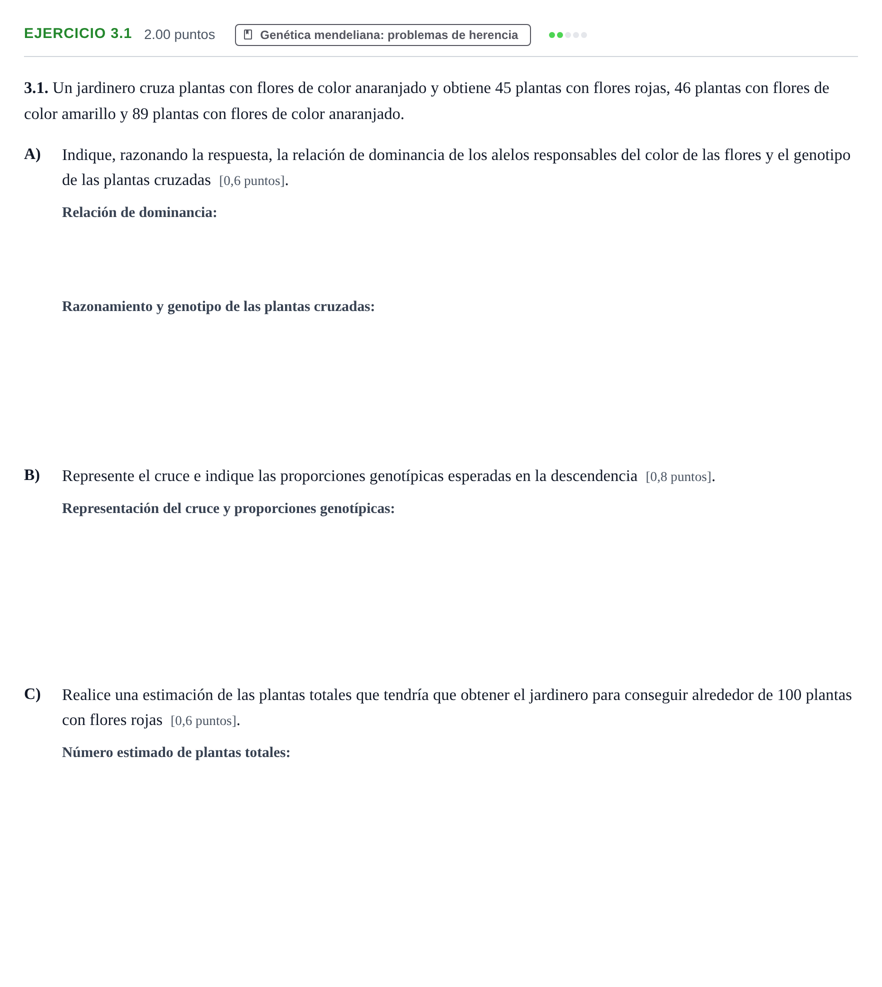 Enunciado: Ejercicio 3.1 · Biología PAU Murcia Extraordinaria 2023