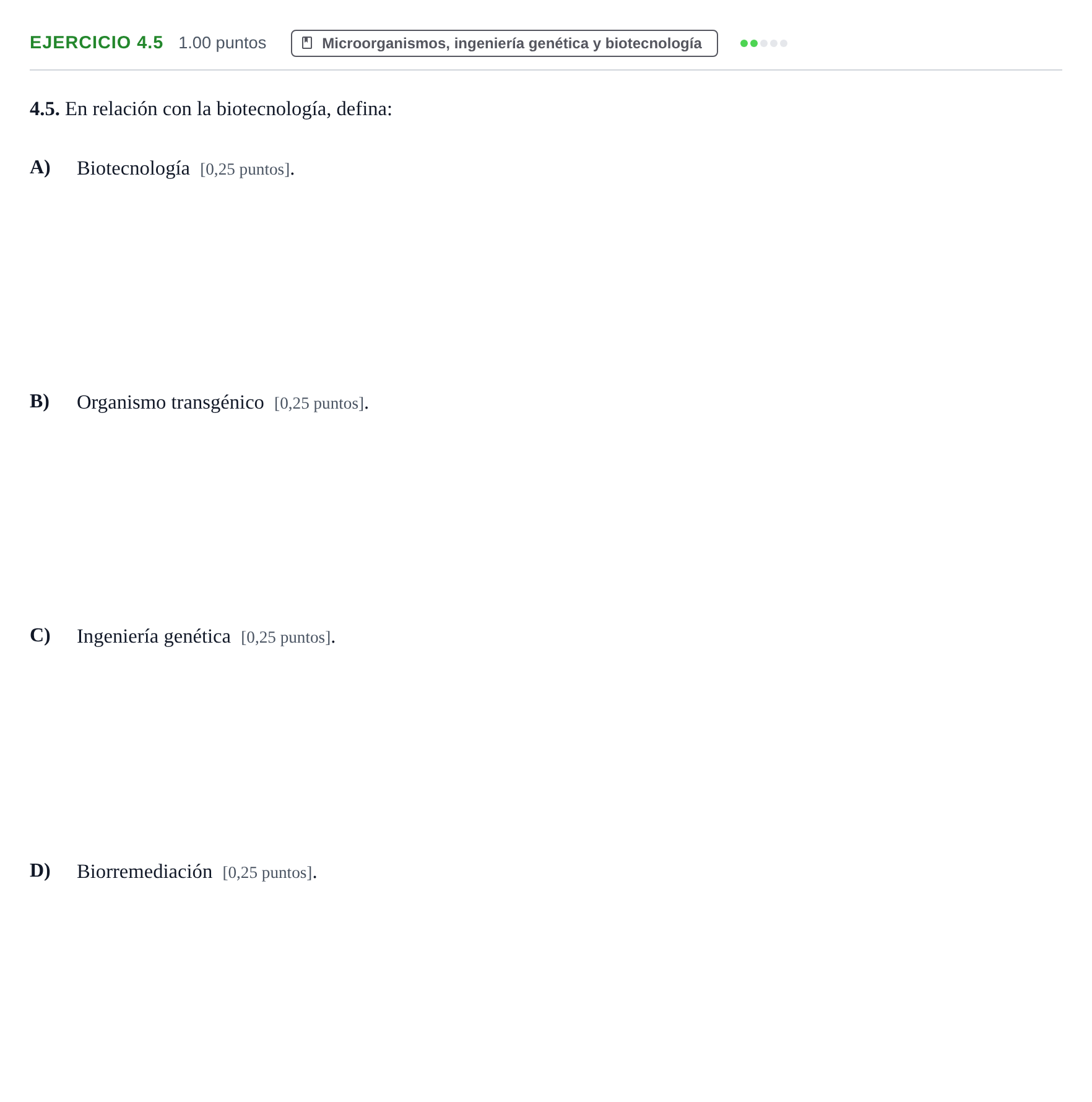Enunciado: Ejercicio 4.5 · Biología PAU Murcia Extraordinaria 2023