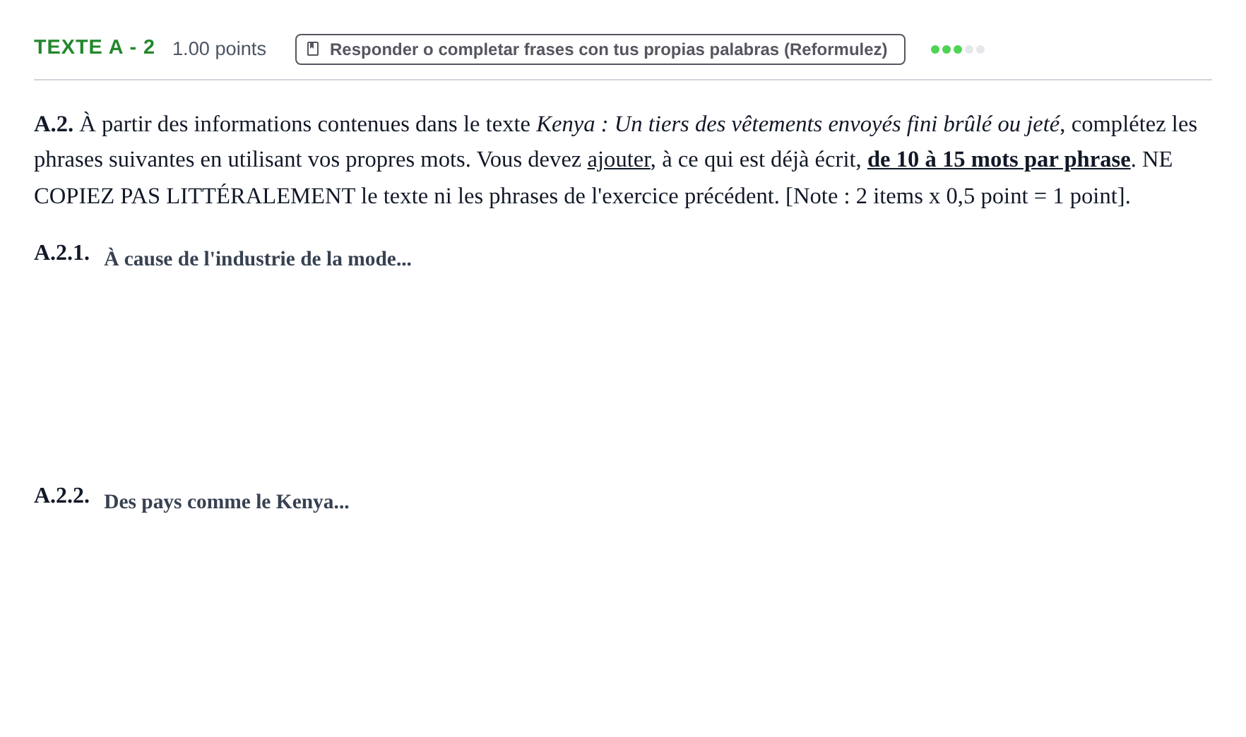 Enunciado: Ejercicio Texte A - 2 · Francés PAU Murcia Extraordinaria 2023