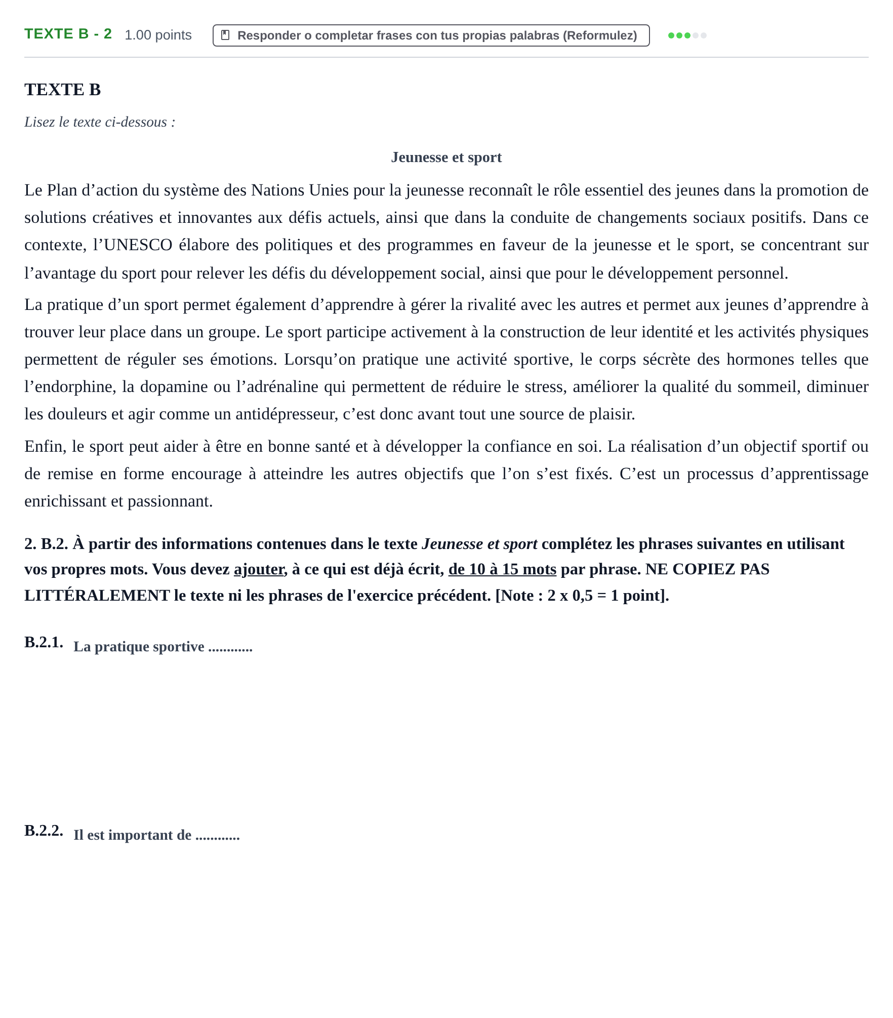 Enunciado: Ejercicio Texte B - 2 · Francés PAU Murcia Extraordinaria 2023