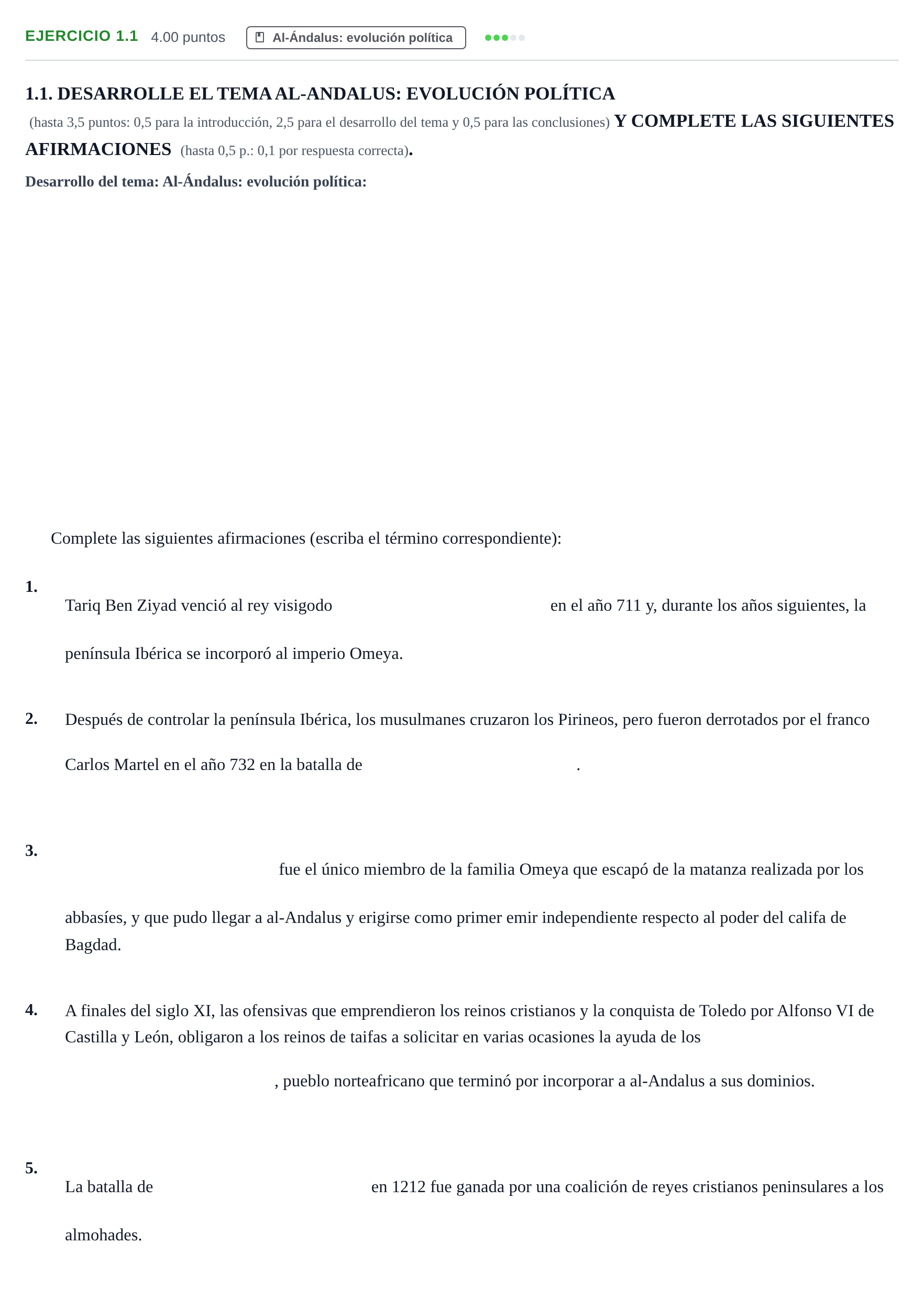 Enunciado: Ejercicio 1.1 · Historia de España PAU Murcia Extraordinaria 2023