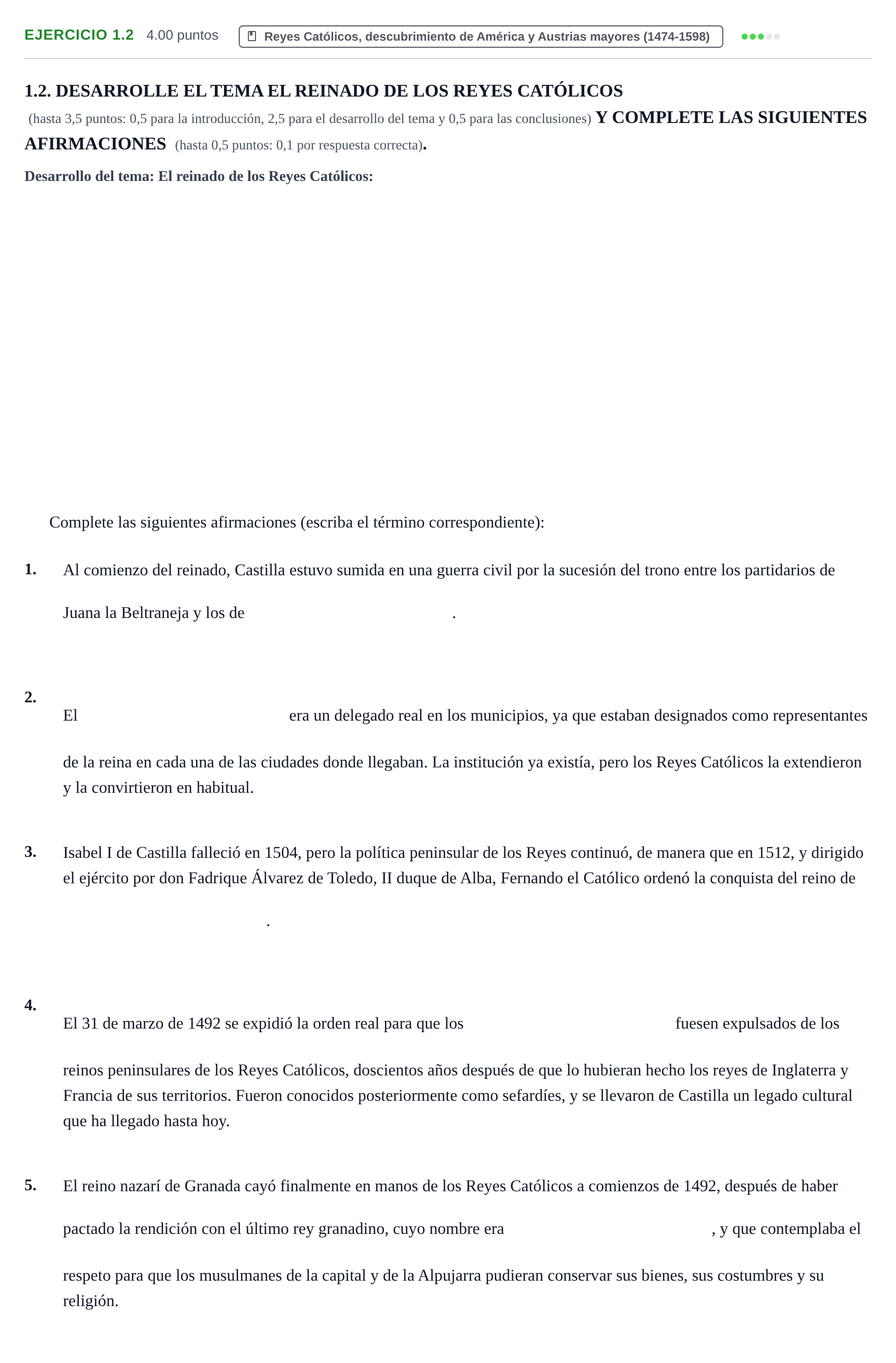 Enunciado: Ejercicio 1.2 · Historia de España PAU Murcia Extraordinaria 2023
