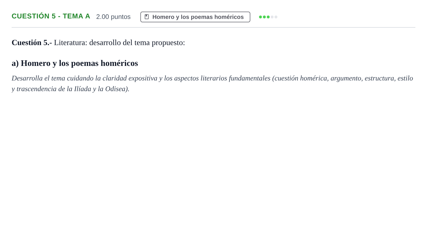 Enunciado: Cuestión 5 - Tema a · Griego II PAU Murcia Extraordinaria 2023
