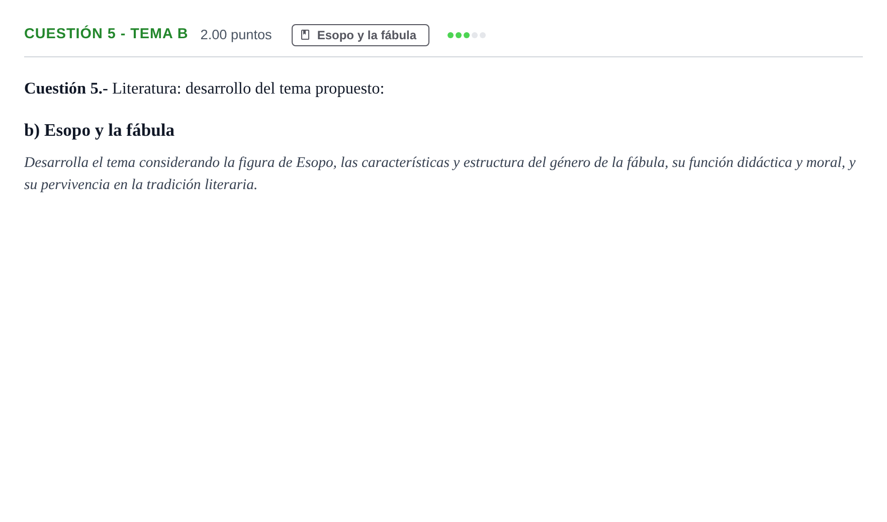Enunciado: Cuestión 5 - Tema b · Griego II PAU Murcia Extraordinaria 2023