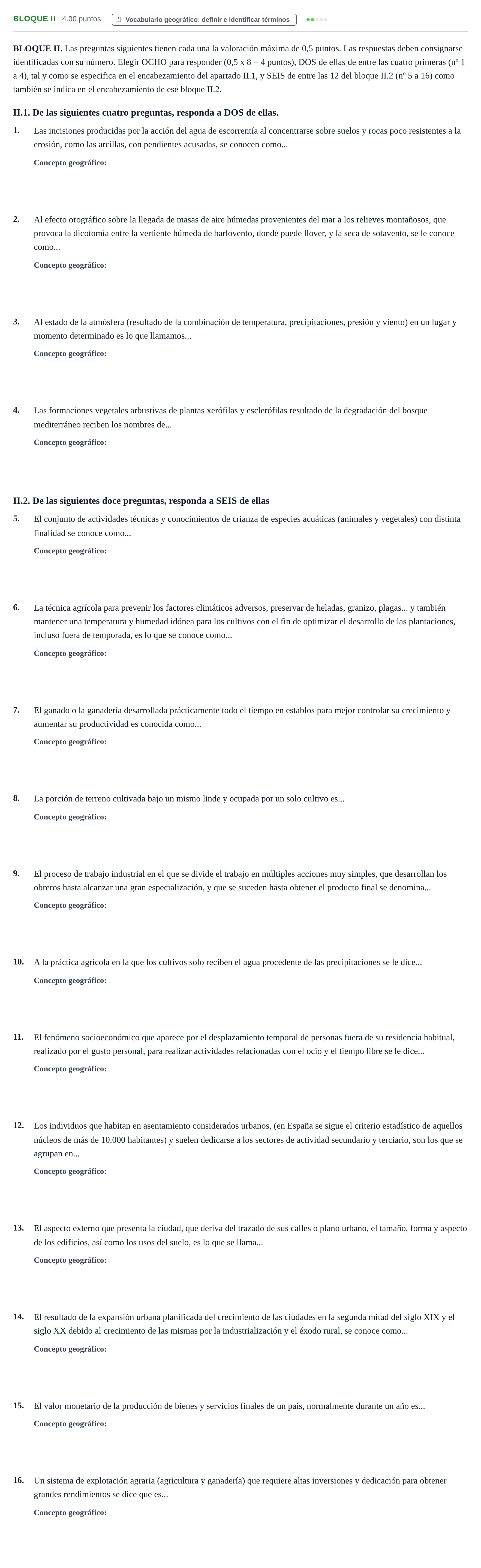 Enunciado: Bloque II · Geografía PAU Murcia Extraordinaria 2023