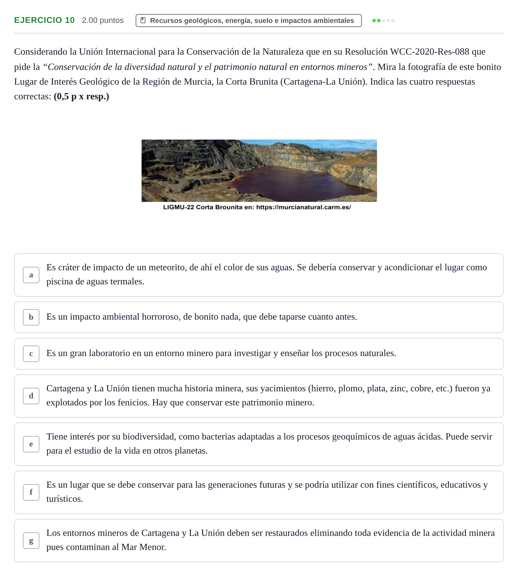 Enunciado: Problema 10 · Geología y Ciencias Ambientales PAU Murcia Extraordinaria 2023