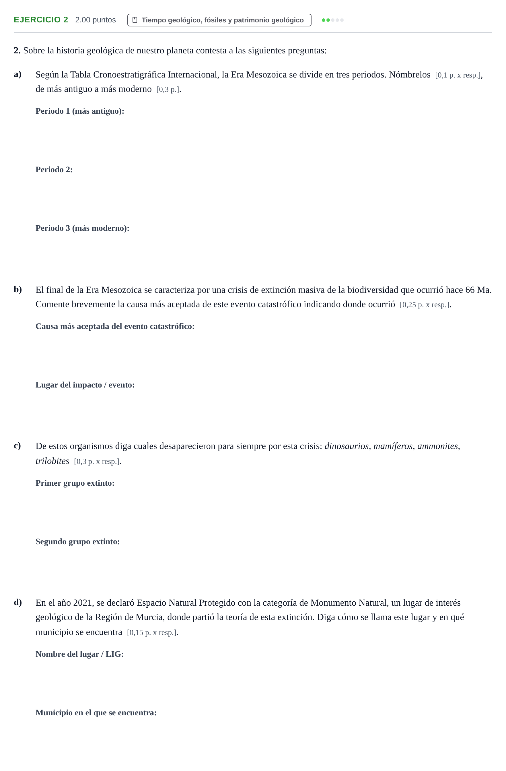 Enunciado: Problema 2 · Geología y Ciencias Ambientales PAU Murcia Extraordinaria 2023