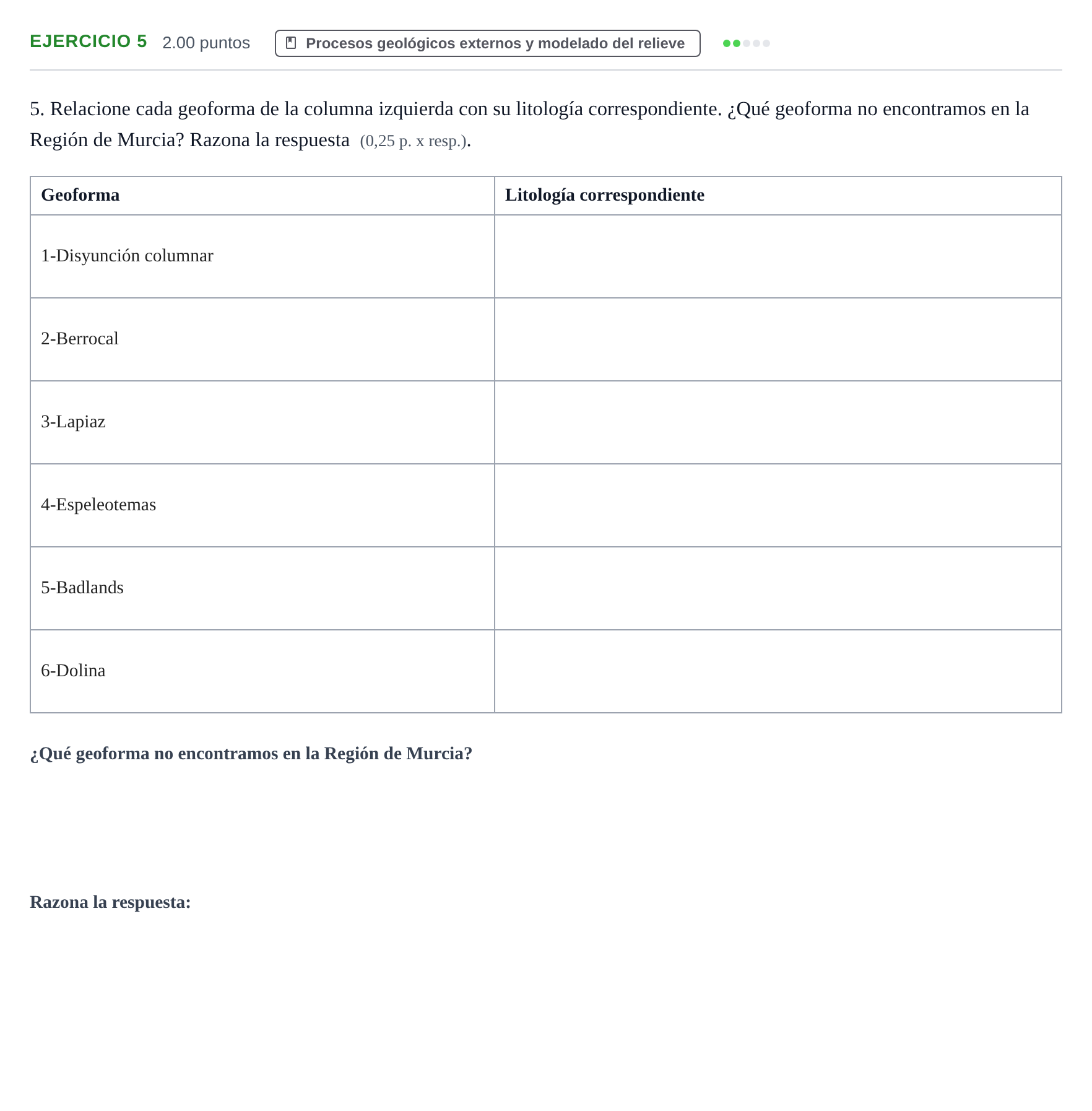 Enunciado: Problema 5 · Geología y Ciencias Ambientales PAU Murcia Extraordinaria 2023